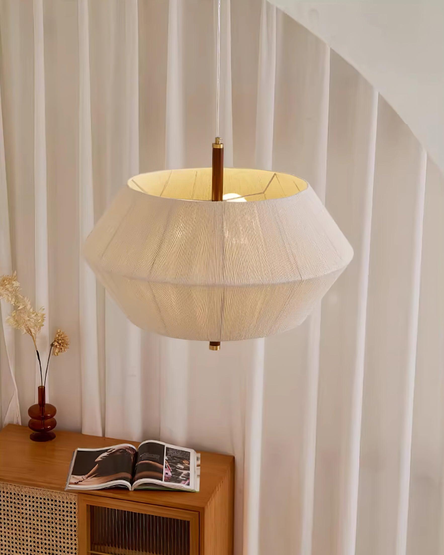 Pendant Lamp Cotton-Thread Shade Walnut Wood Natural - Neutralighting