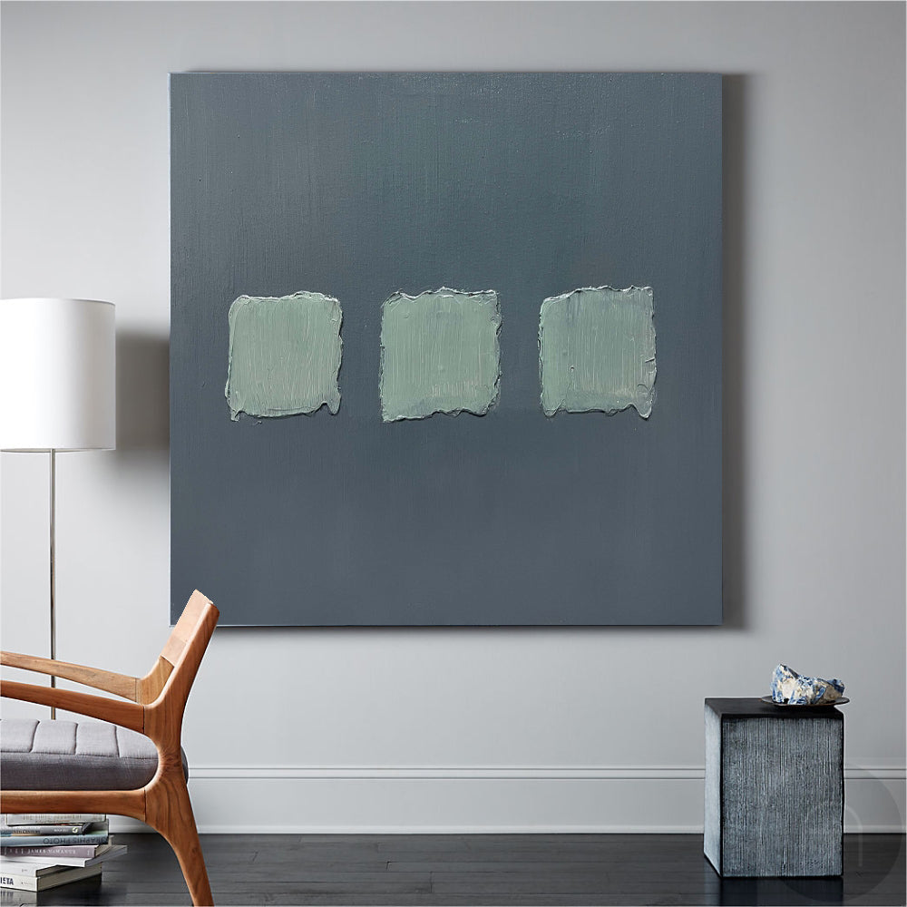 Wall Art Sage Green Textured Squares on Grey Abstract Minimalist Texture Bedroom | Neutralighting