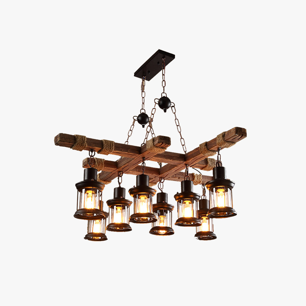 Epoch Industrial LED Classical Chandelier Wood Glass Living Room - Neutralighting