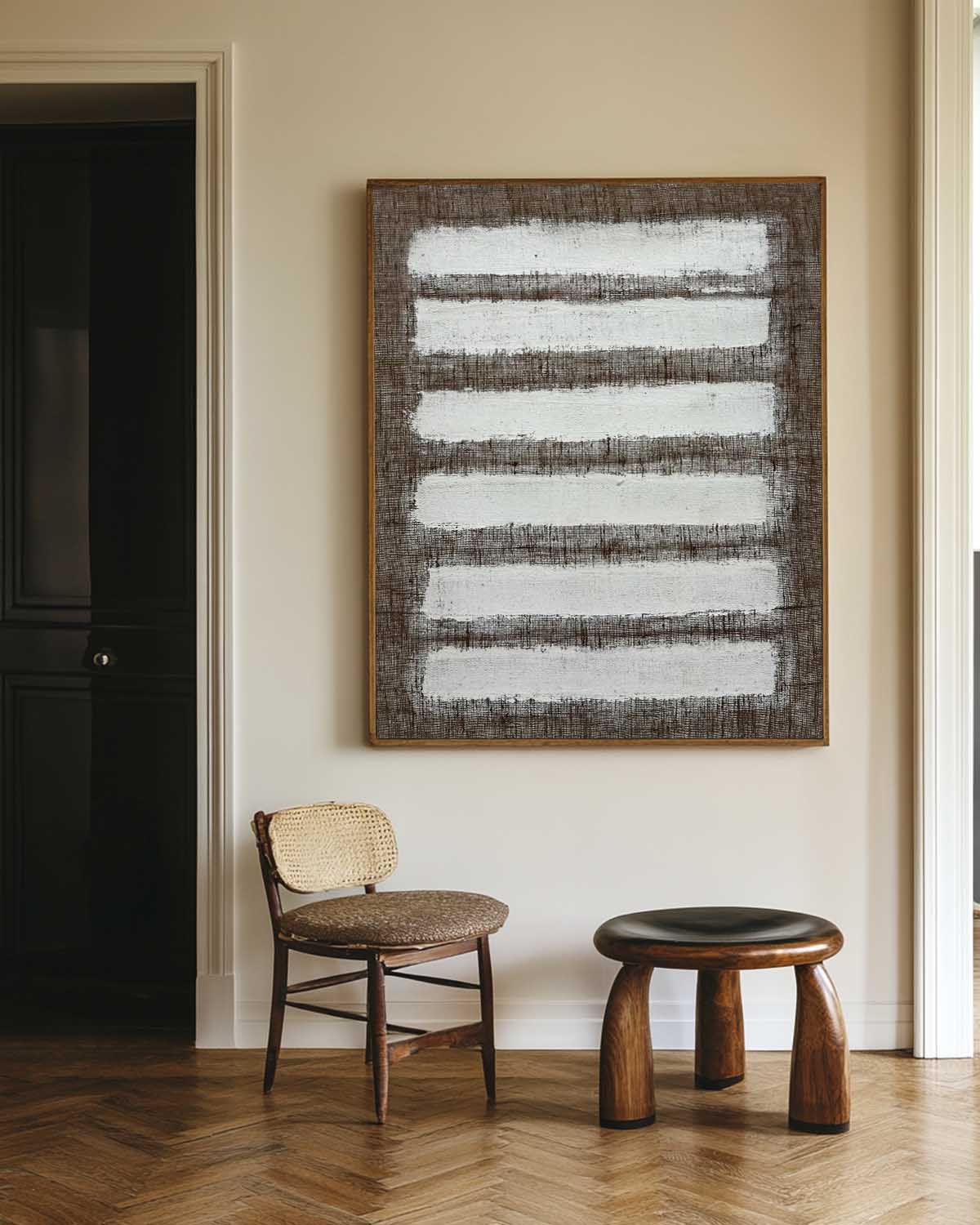Abstract White Brown Stripes Oil Painting
