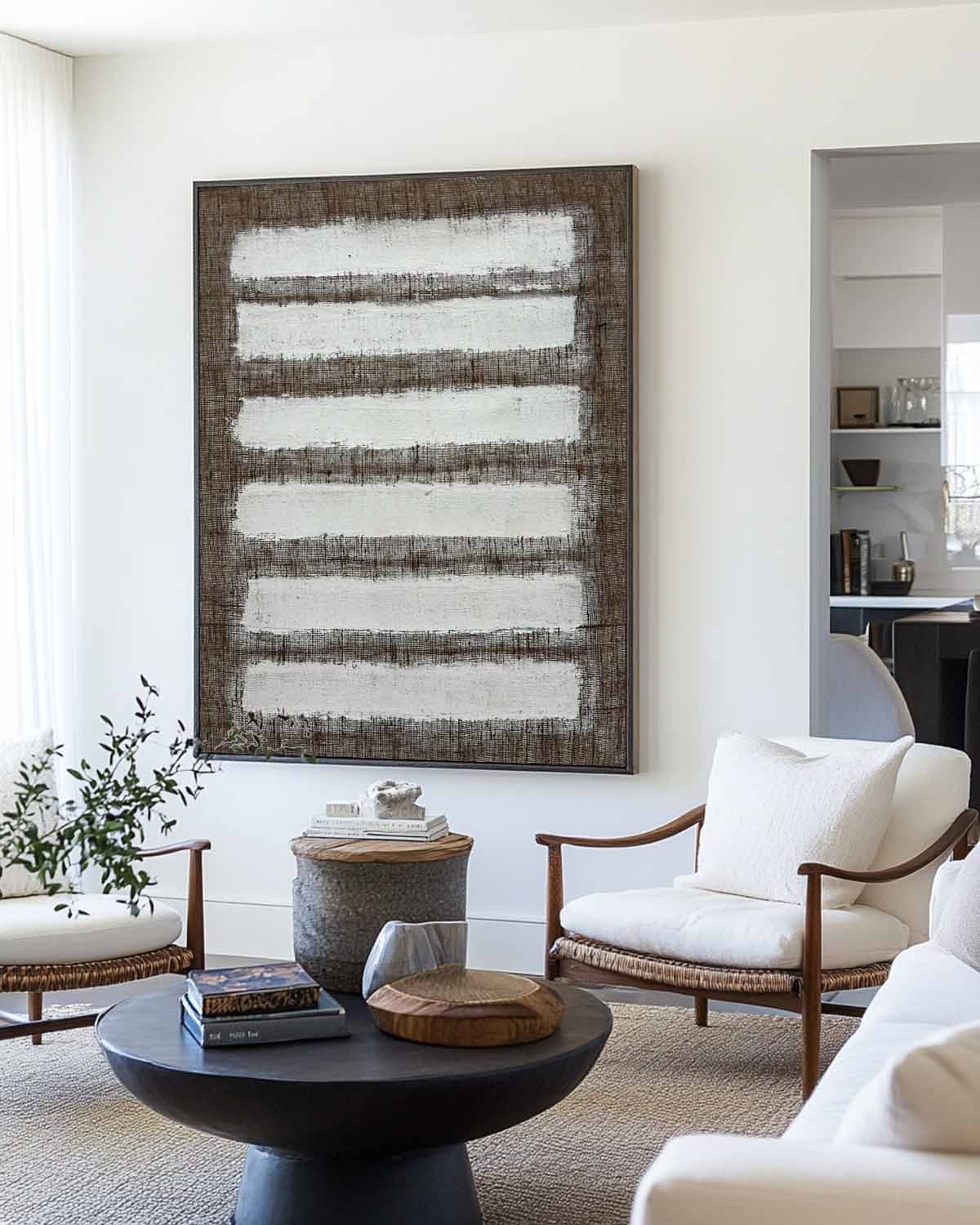 Abstract White Brown Stripes Oil Painting