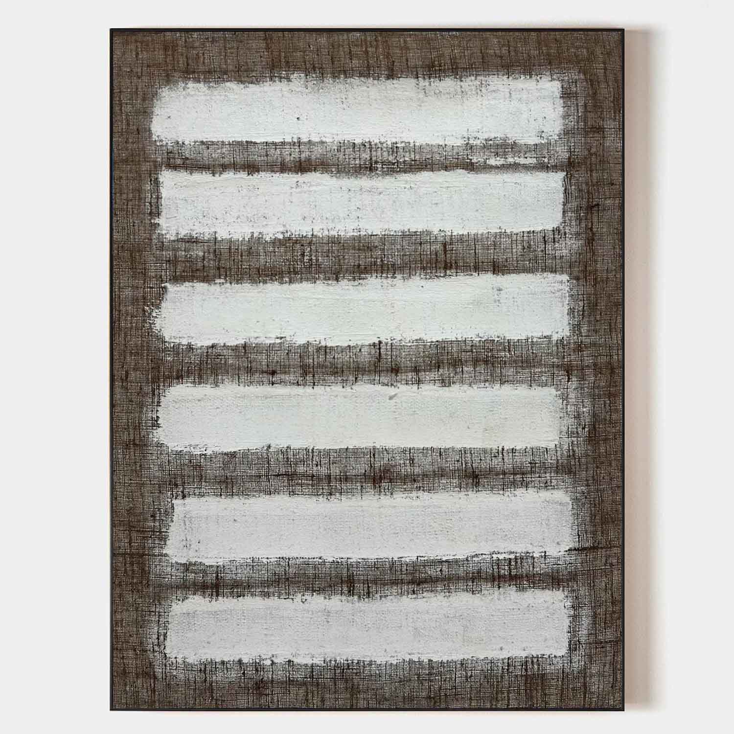 Brown‑Off‑White Vertical Striped Minimalist Abstract Textured Artwork