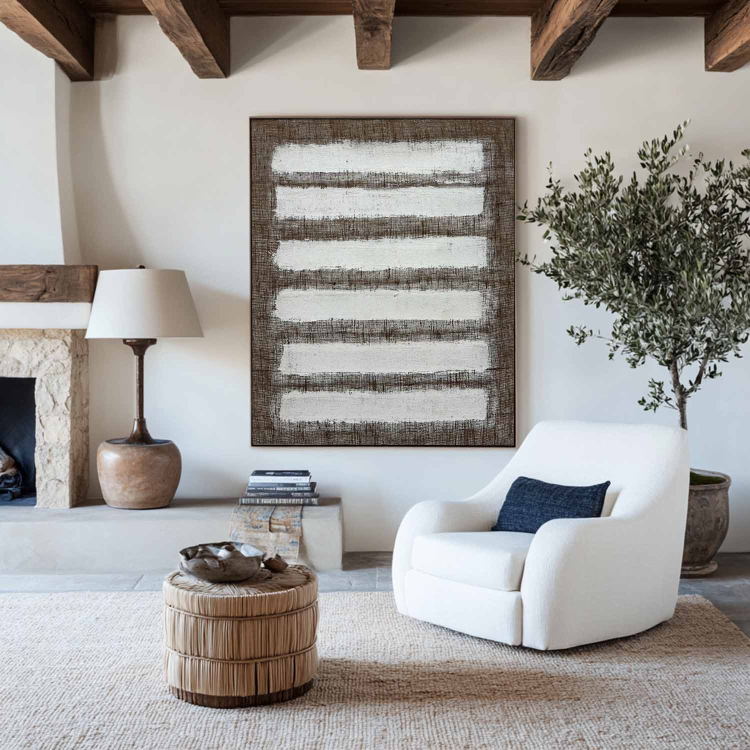Abstract White Brown Stripes Oil Painting