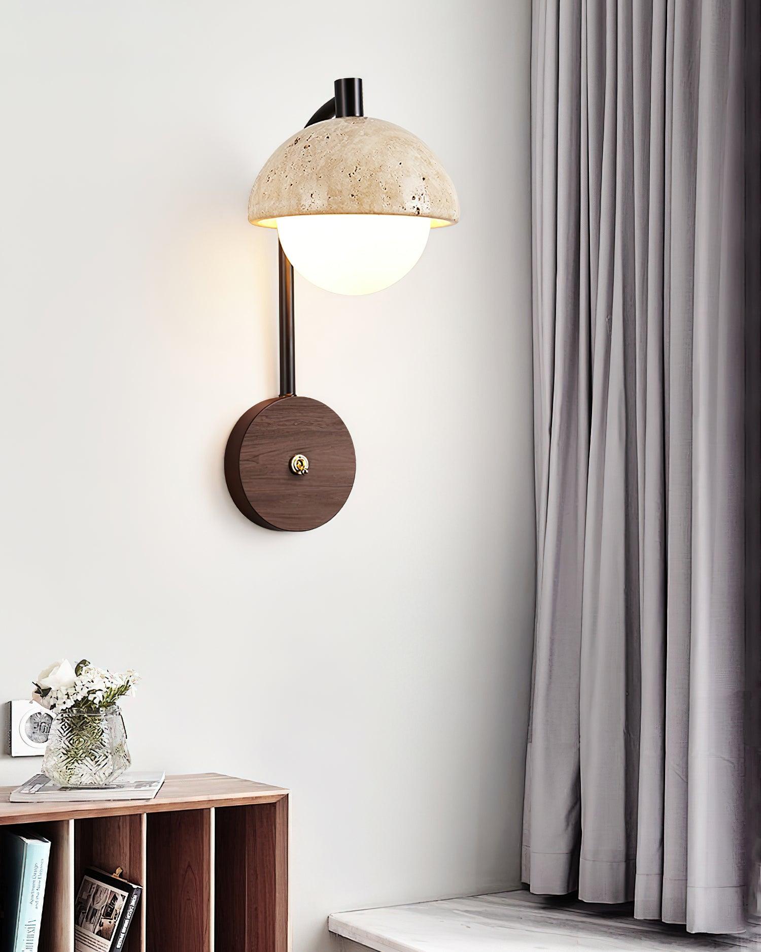 Ritta Wall Lamp Travertine Wood Dome - Neutralighting