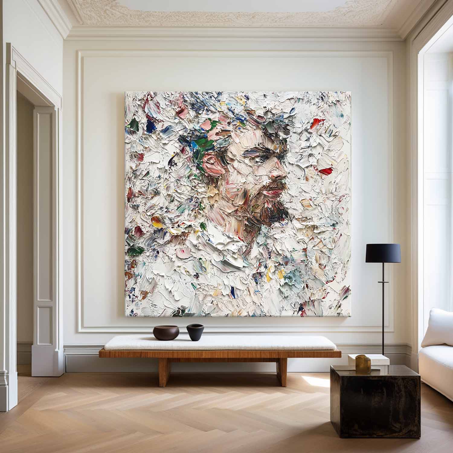 Multicolor Square Palette‑Knife Impasto Portrait Textured Artwork