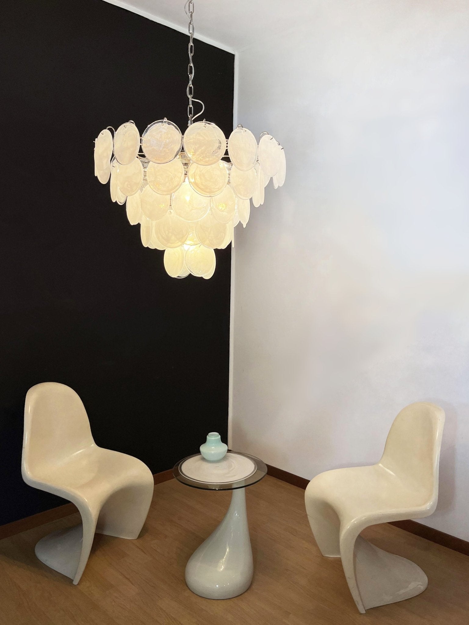 Aurora Chandelier White Murano Glass Disc