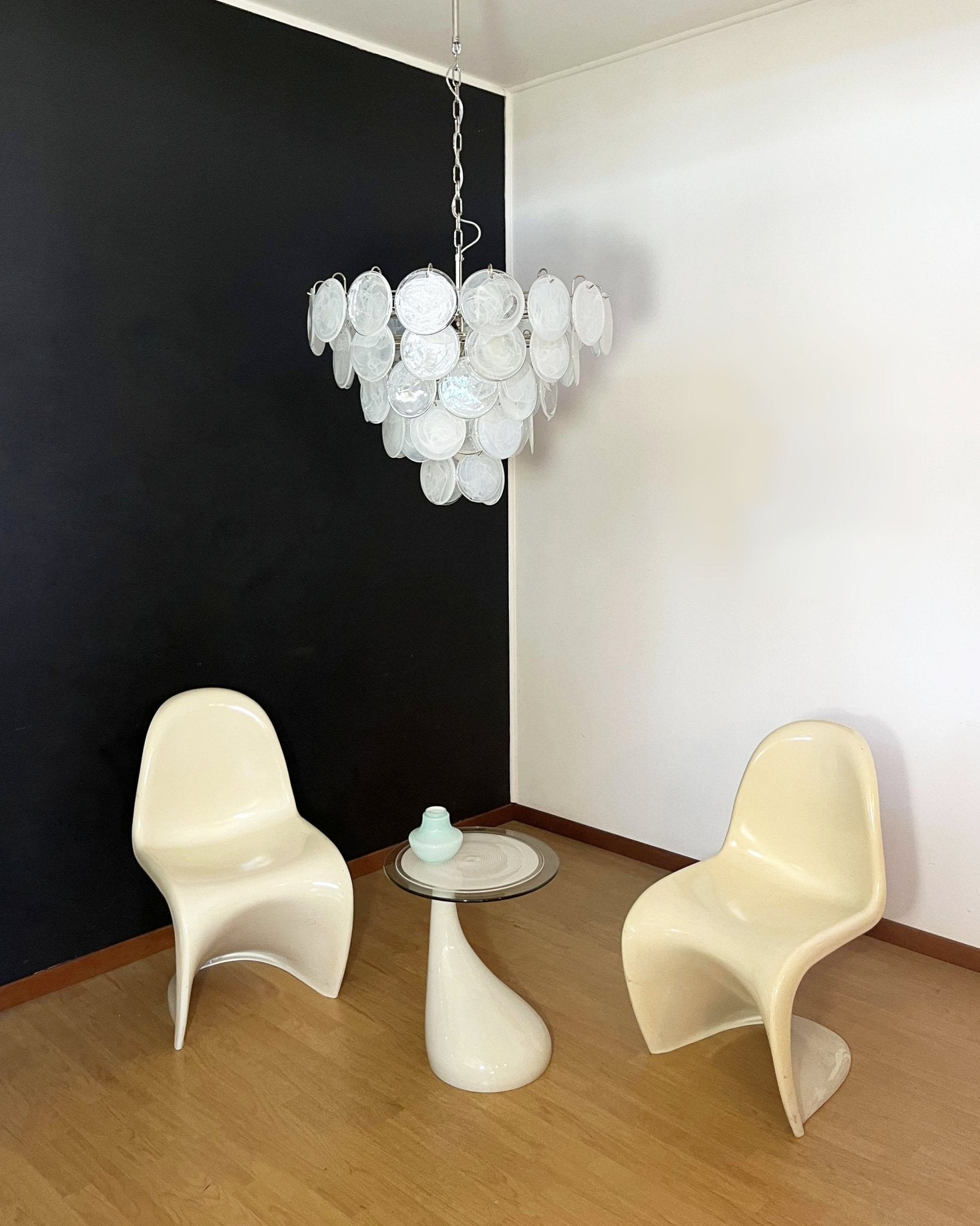 Aurora Chandelier White Murano Glass Disc