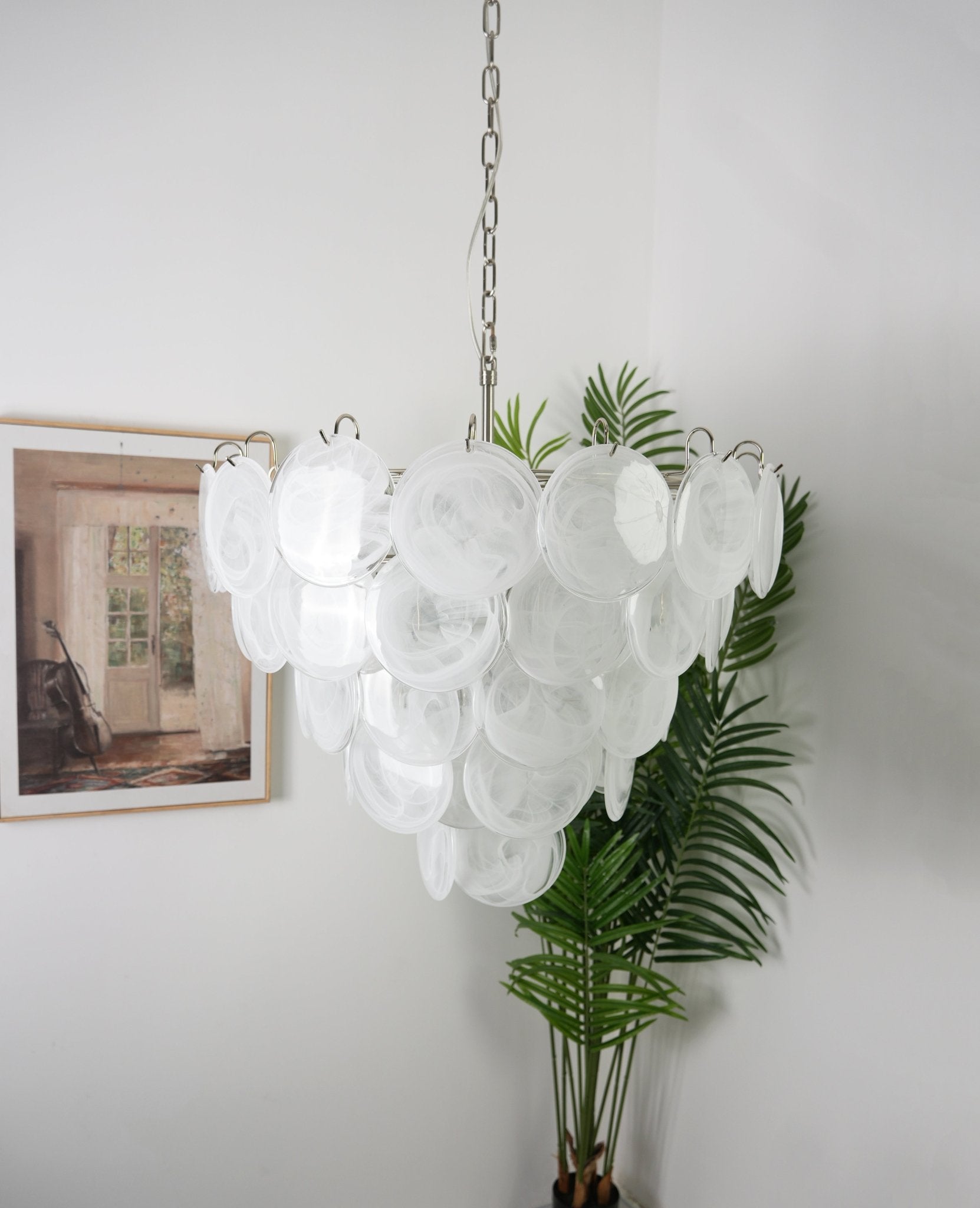 Aurora Chandelier White Murano Glass Disc