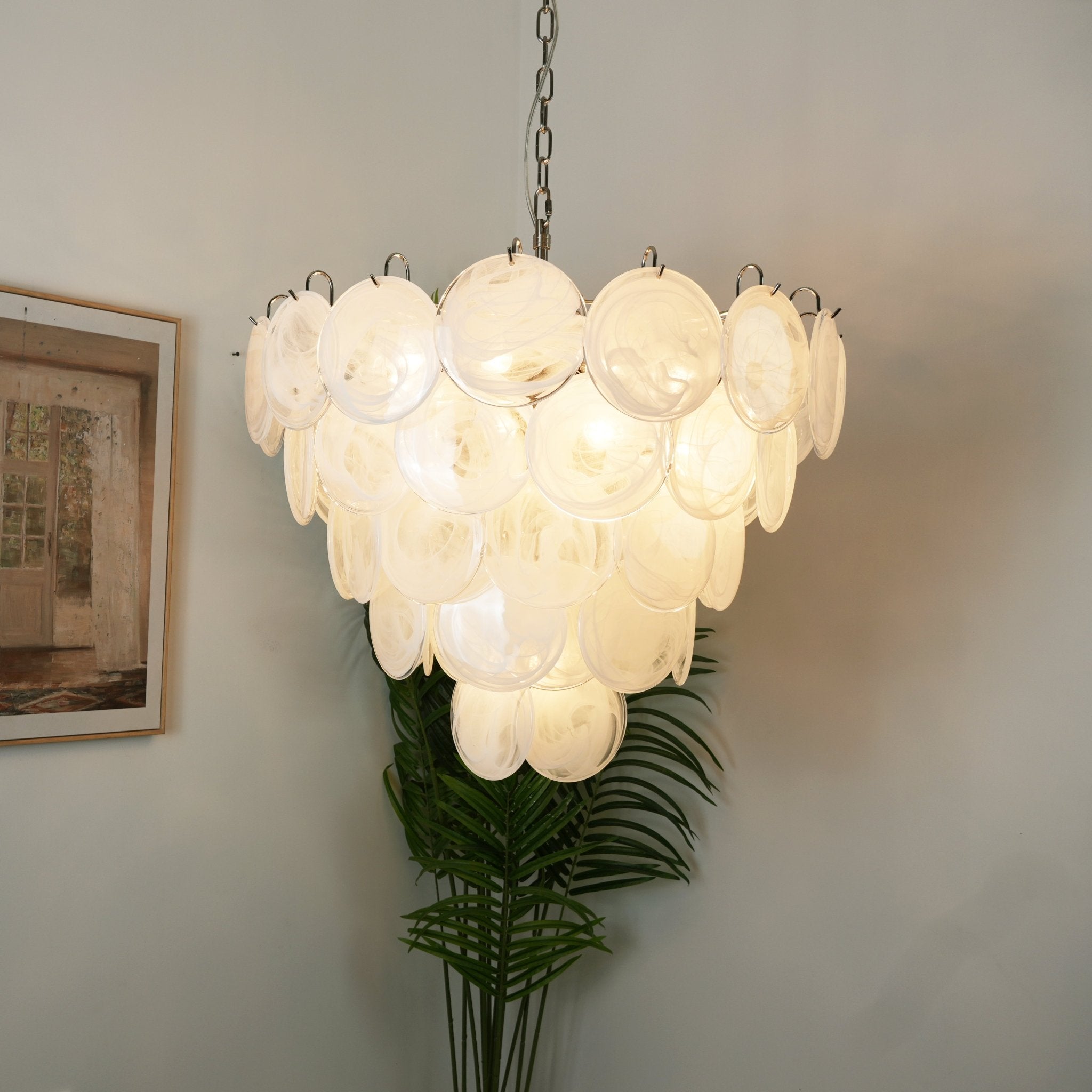 Aurora Chandelier White Murano Glass Disc