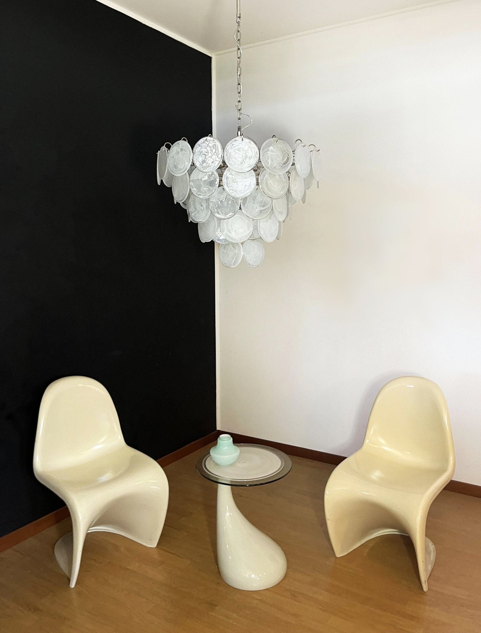 Aurora Chandelier White Murano Glass Disc