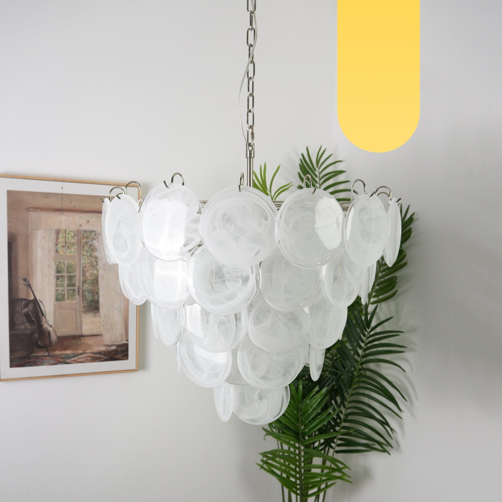 Aurora Chandelier White Murano Glass Disc