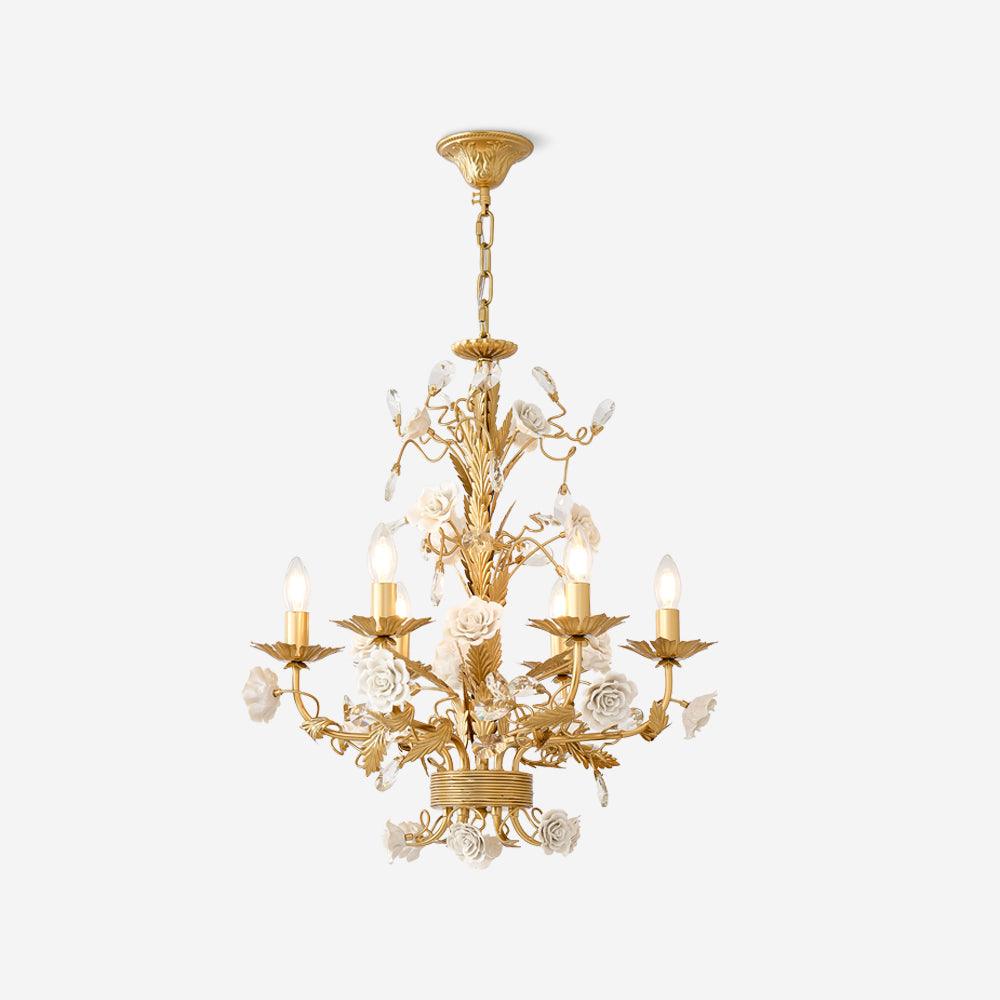 Chandelier Ornate Metal Frame Porcelain Roses Crystal Classic Luxury - Neutralighting