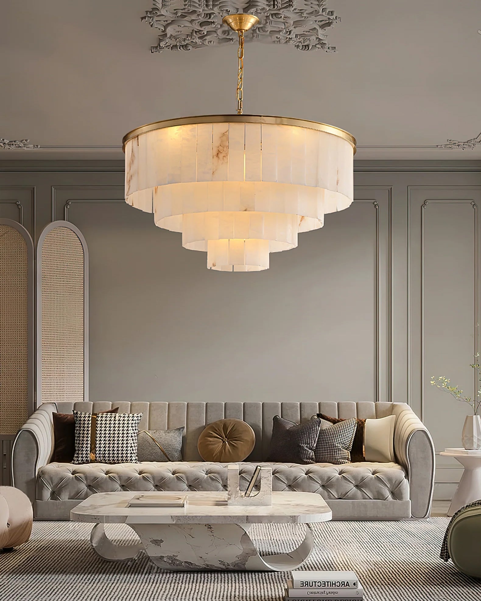 Windham Alabaster Chandelier Layered Halo - Neutralighting