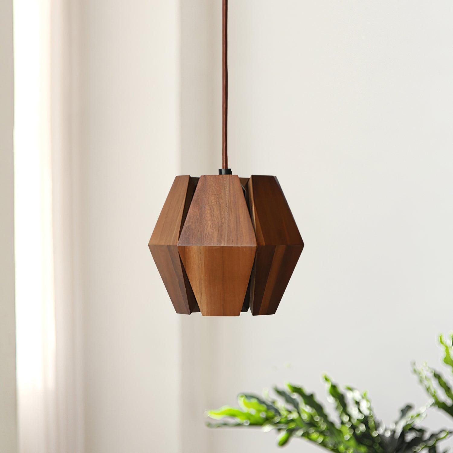 Pendant Lamp Geometric Wood Shade Warm Glow Nordic Minimalist Accent - Neutralighting