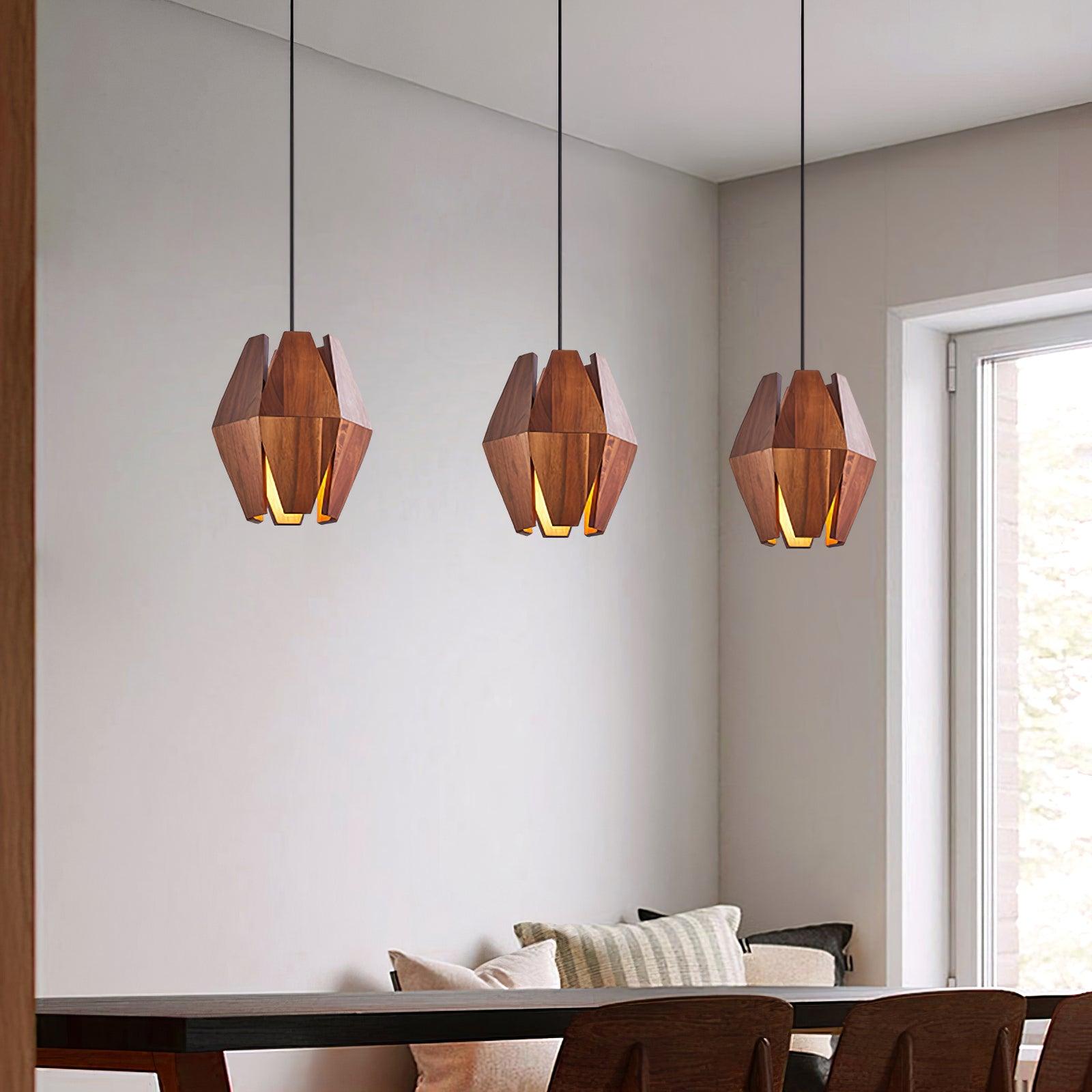 Pendant Lamp Geometric Wood Shade Warm Glow Nordic Minimalist Accent - Neutralighting