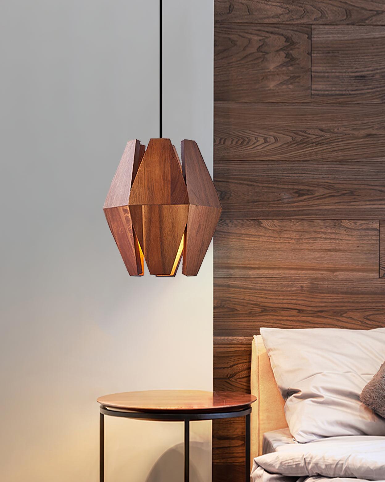 Pendant Lamp Geometric Wood Shade Warm Glow Nordic Minimalist Accent - Neutralighting