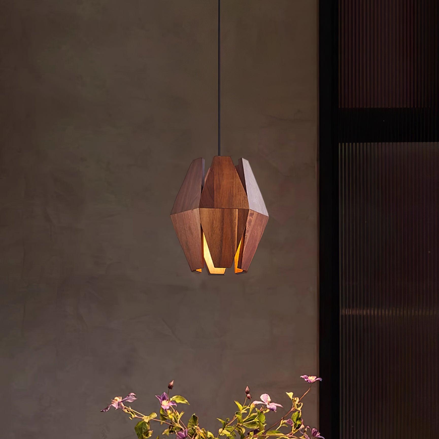 Pendant Lamp Geometric Wood Shade Warm Glow Nordic Minimalist Accent - Neutralighting
