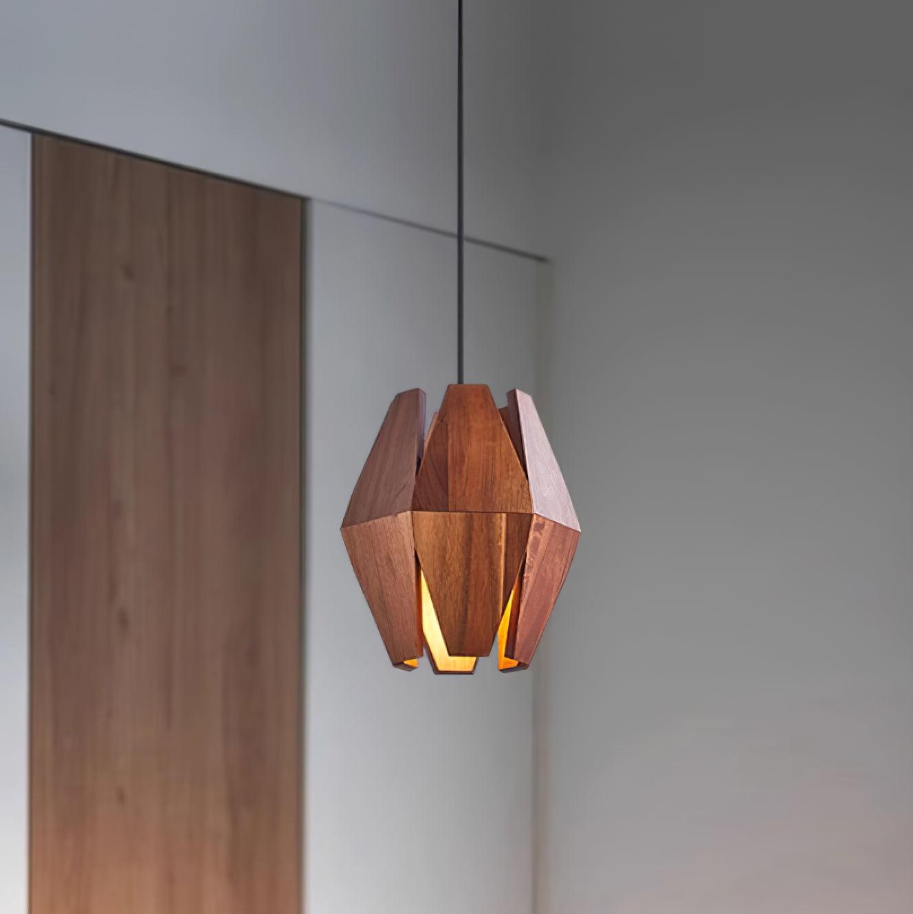 Pendant Lamp Geometric Wood Shade Warm Glow Nordic Minimalist Accent - Neutralighting