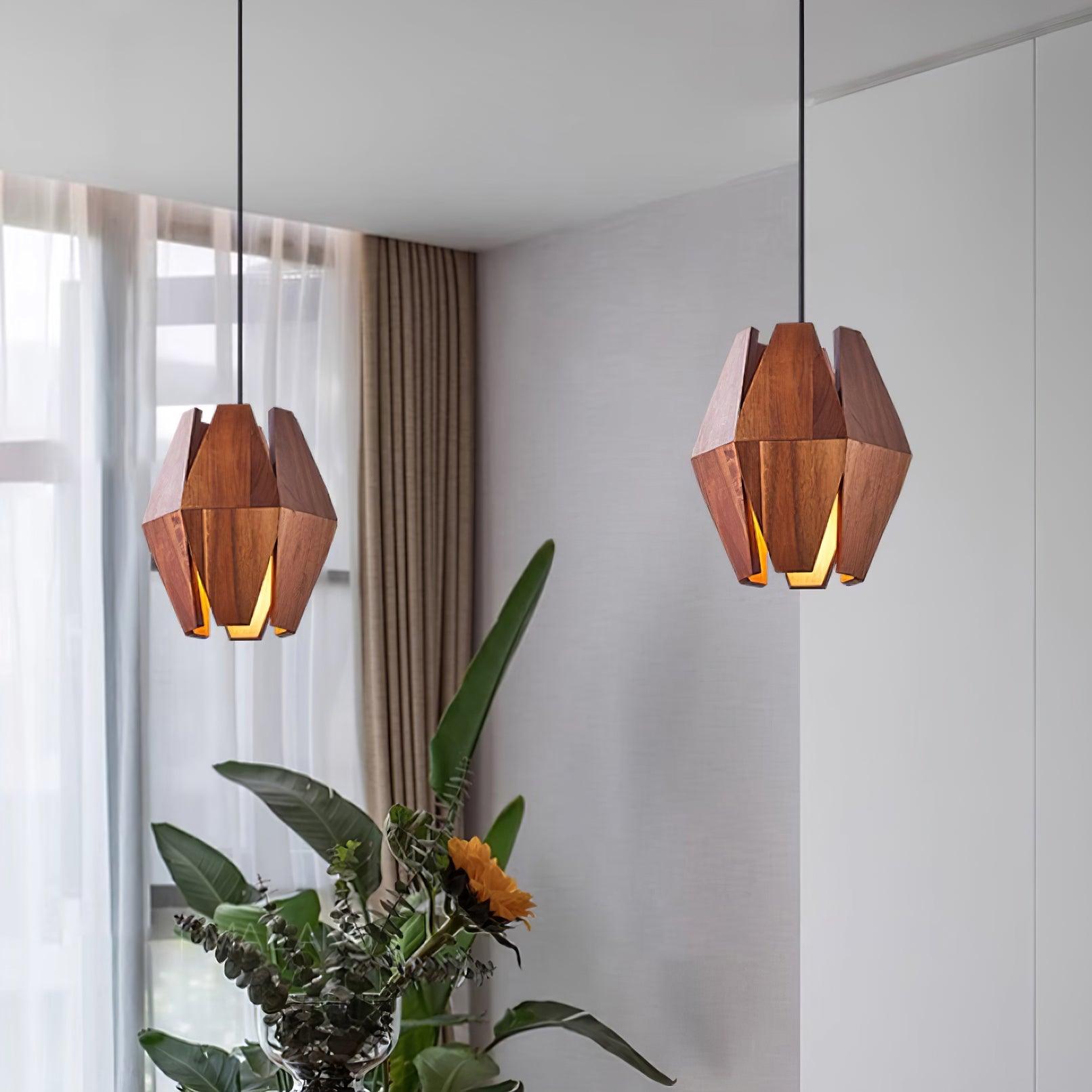 Pendant Lamp Geometric Wood Shade Warm Glow Nordic Minimalist Accent - Neutralighting