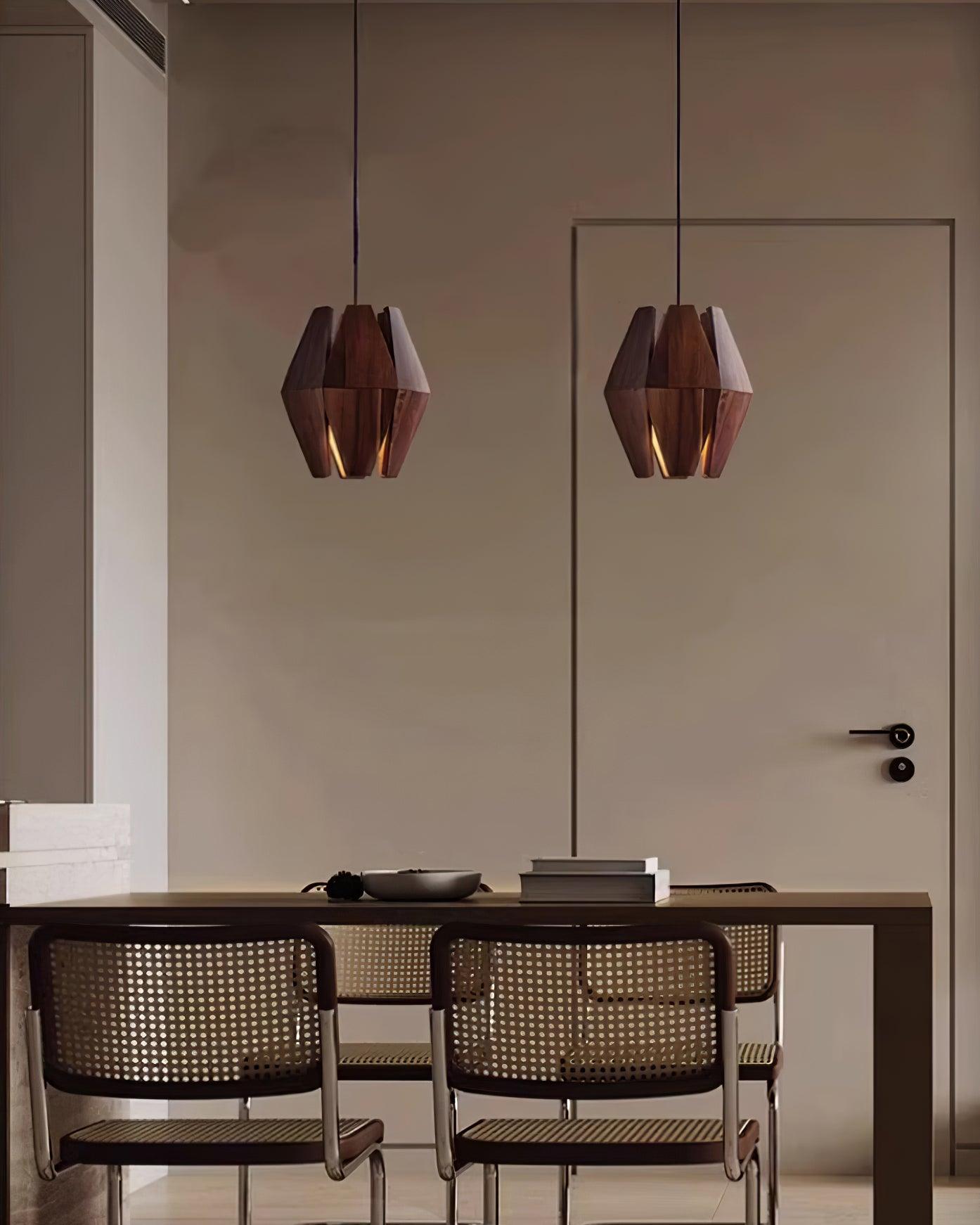 Pendant Lamp Geometric Wood Shade Warm Glow Nordic Minimalist Accent - Neutralighting