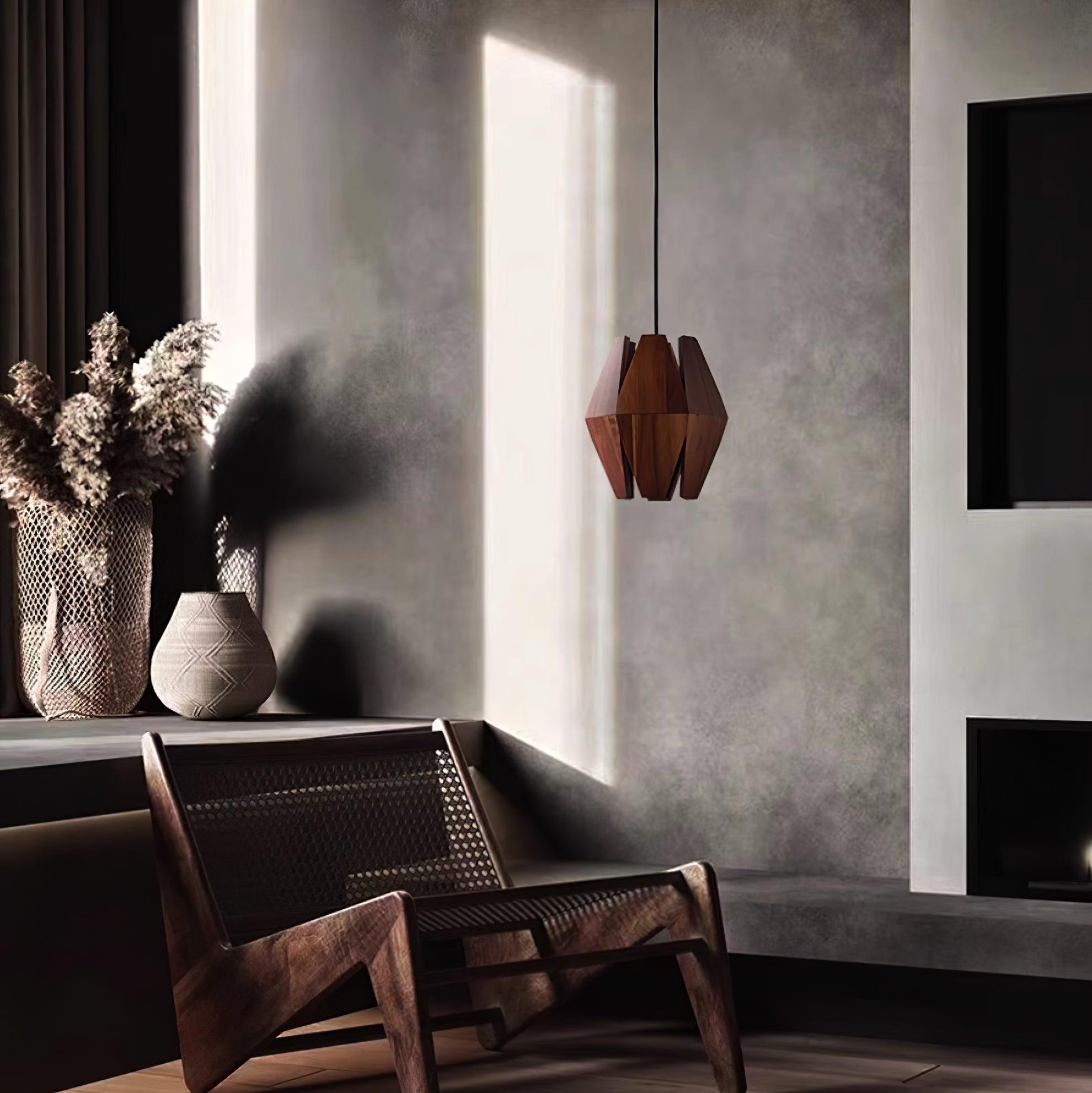 Pendant Lamp Geometric Wood Shade Warm Glow Nordic Minimalist Accent - Neutralighting