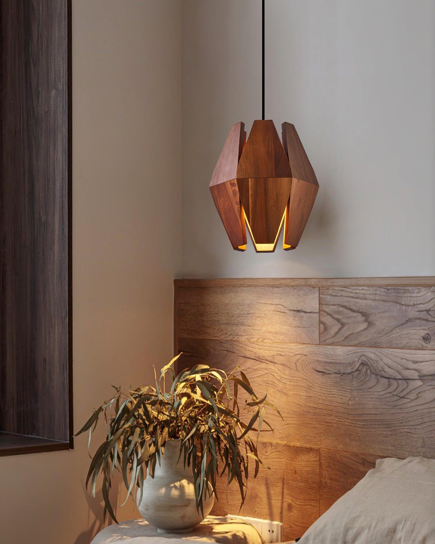Pendant Lamp Geometric Wood Shade Warm Glow Nordic Minimalist Accent - Neutralighting