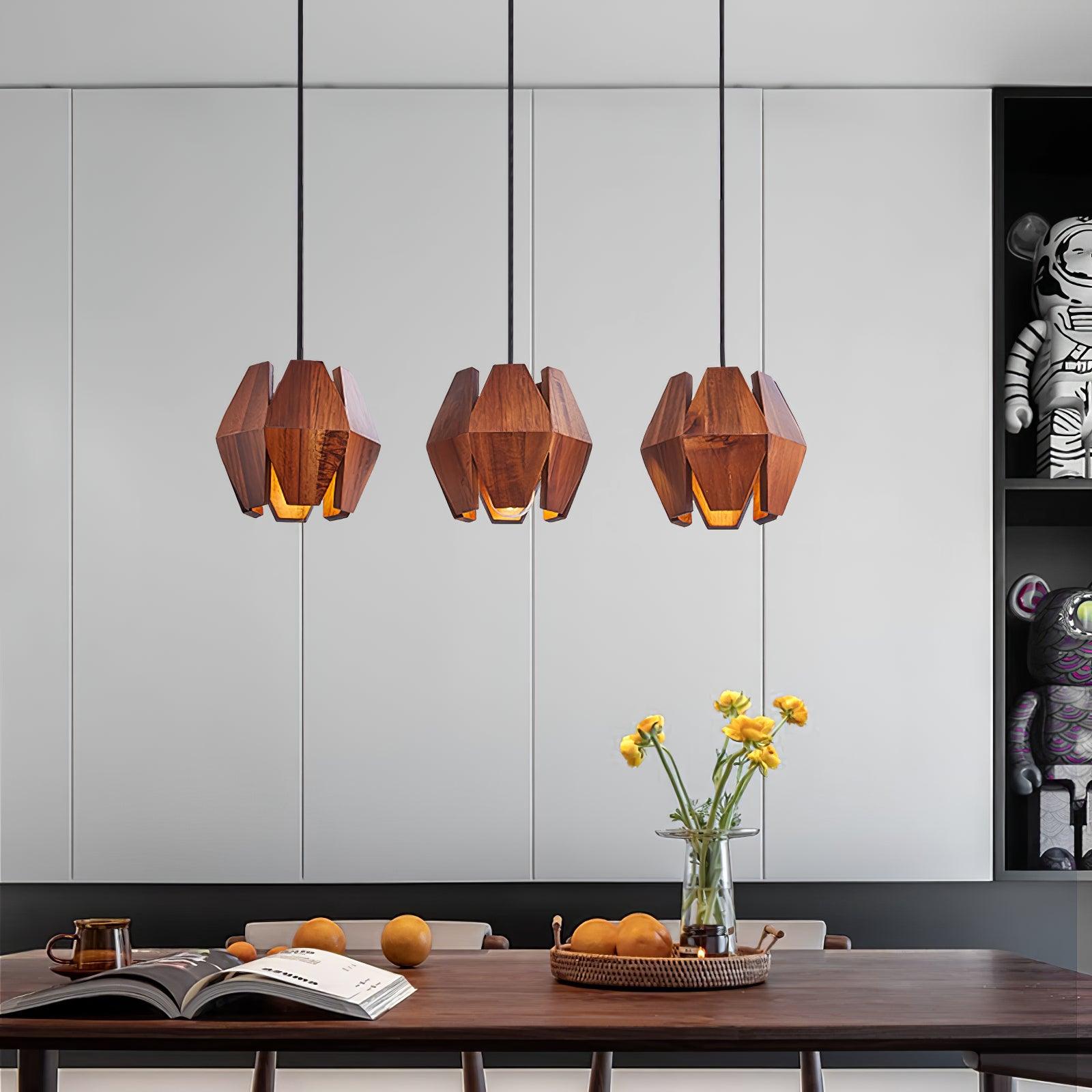Pendant Lamp Geometric Wood Shade Warm Glow Nordic Minimalist Accent - Neutralighting