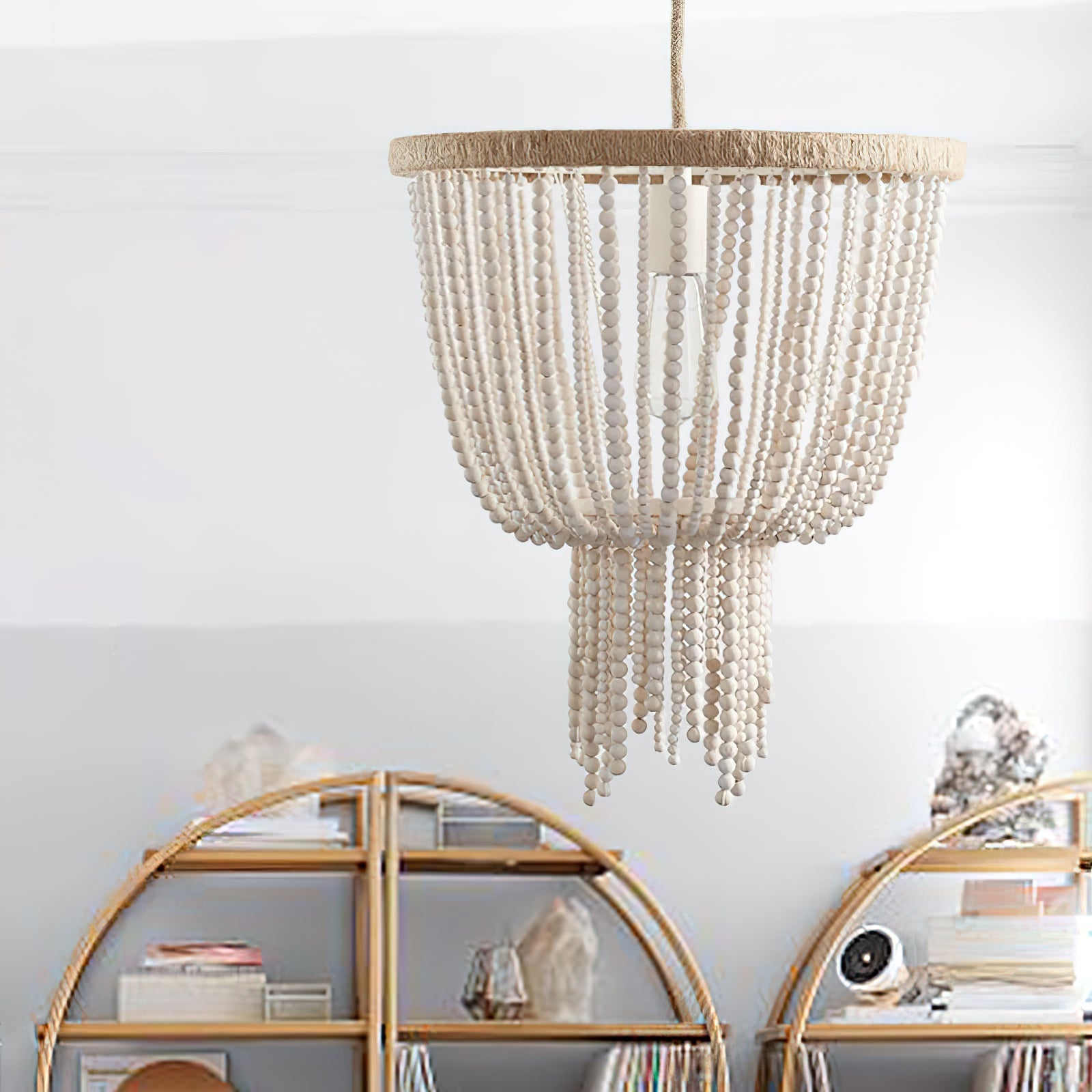 Himinuvyi Modern Beaded Wooden Rope Metal Chandelier - Neutralighting