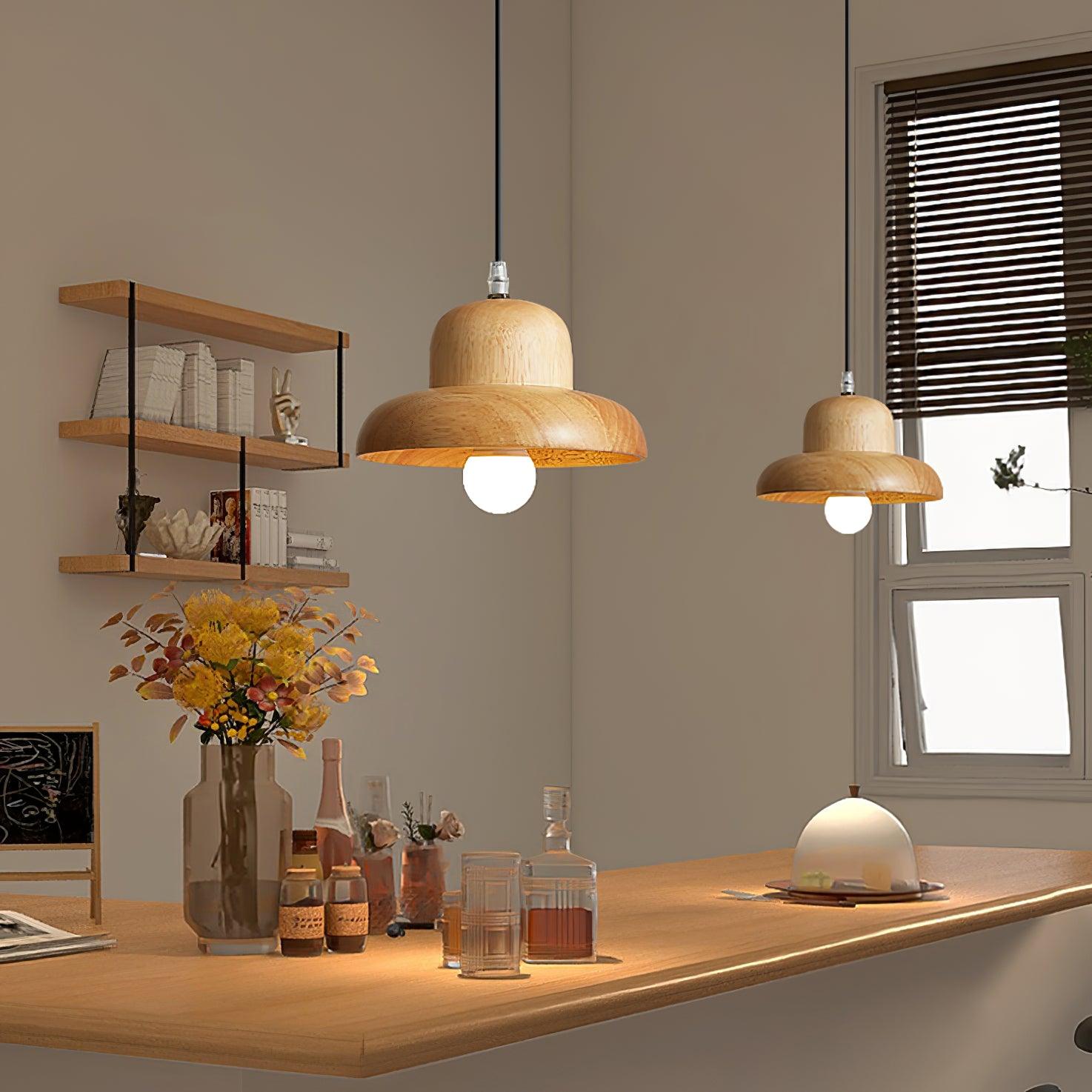Wood Hat Pendant Lamp