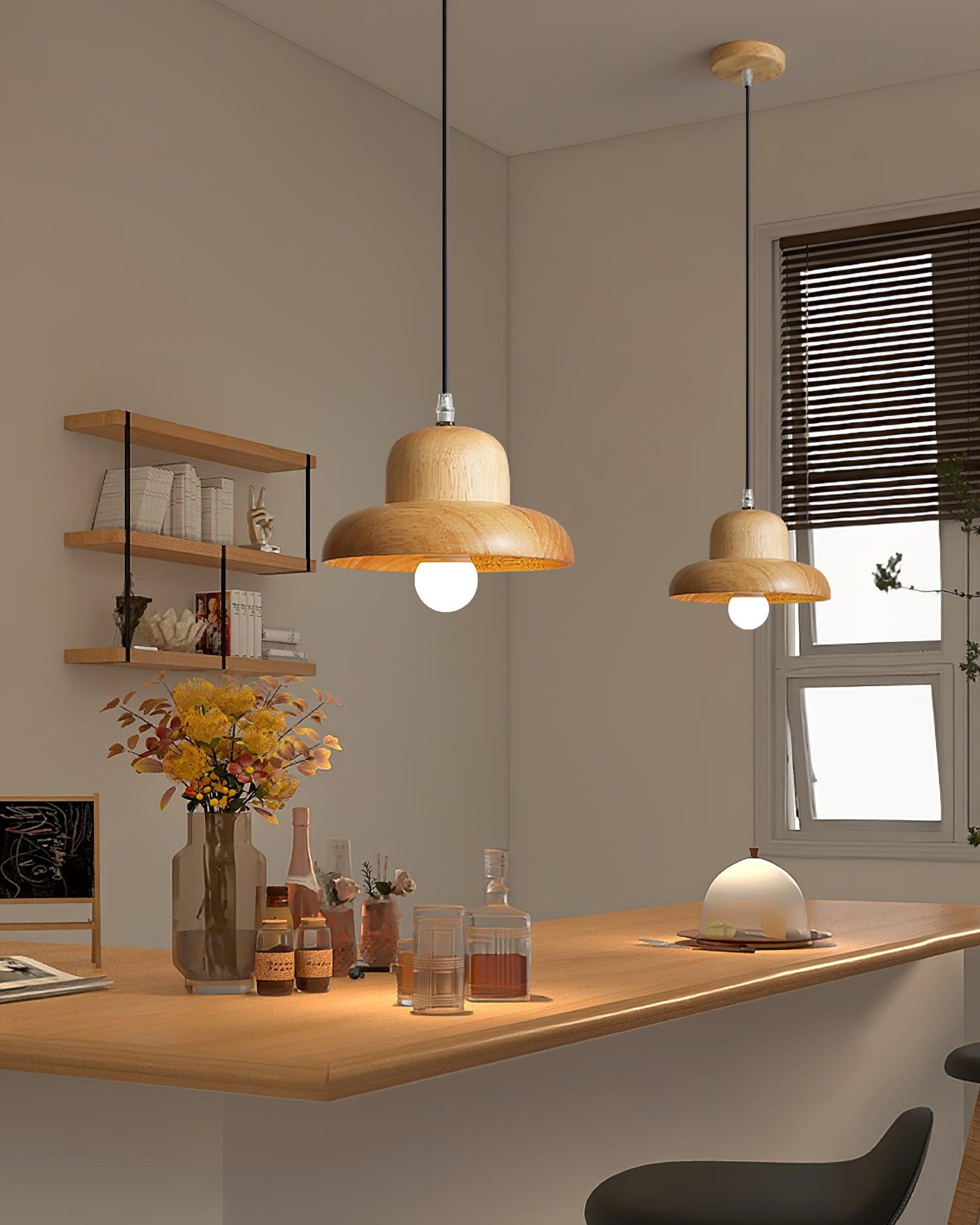 Wood Hat Pendant Lamp
