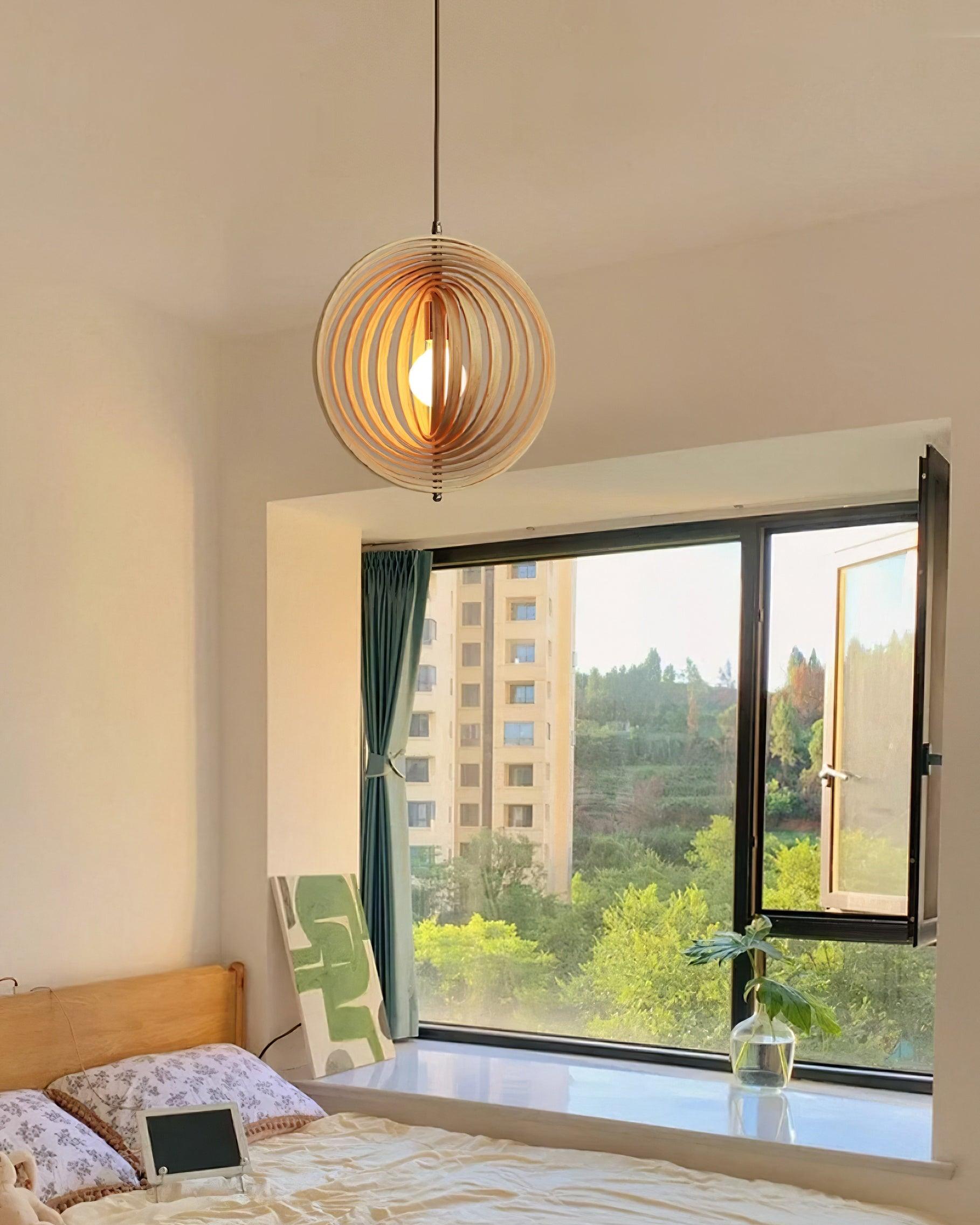 Pendant Lamp Wood Rings Sphere Organic Minimalist Ambient - Neutralighting
