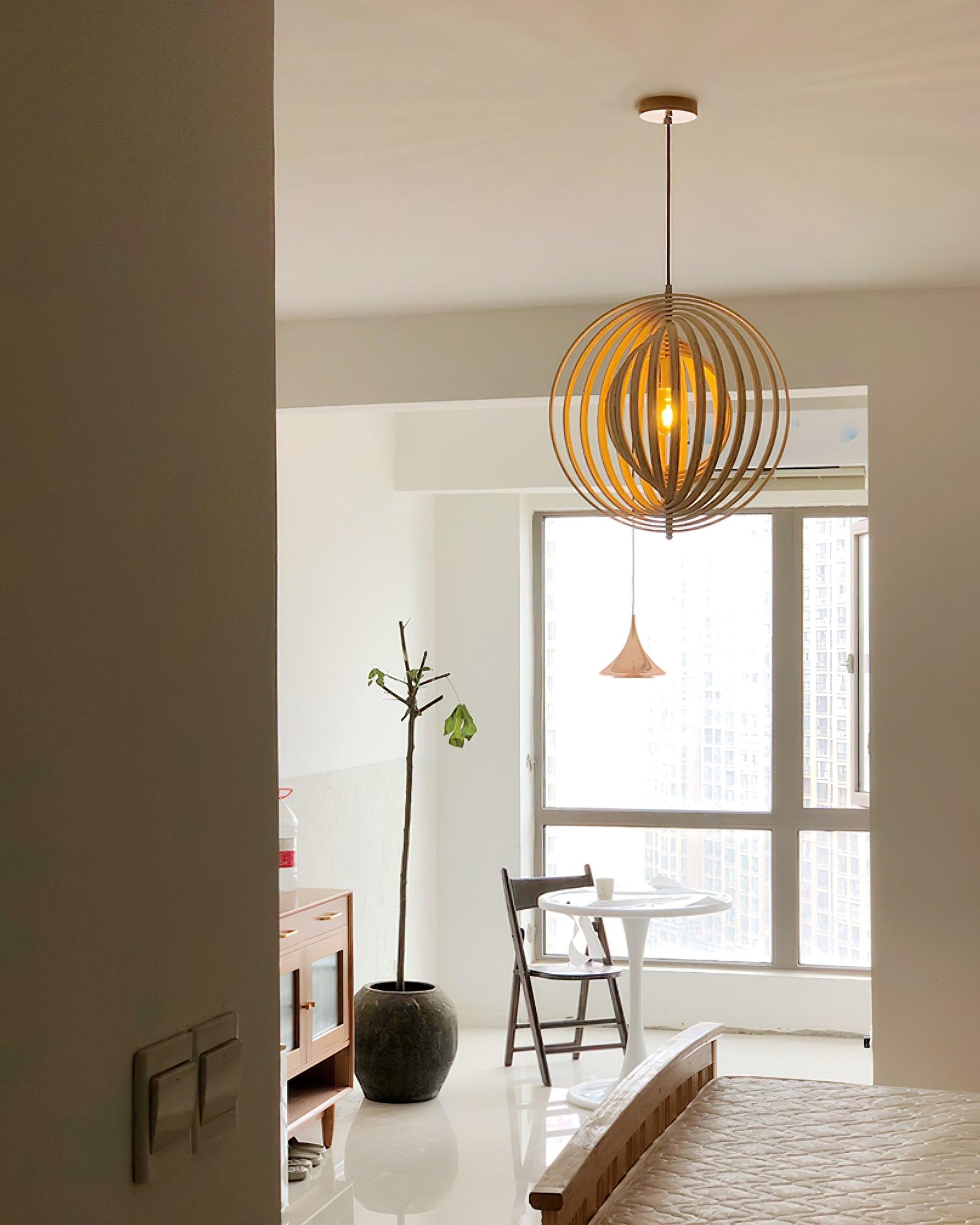 Pendant Lamp Wood Rings Sphere Organic Minimalist Ambient - Neutralighting