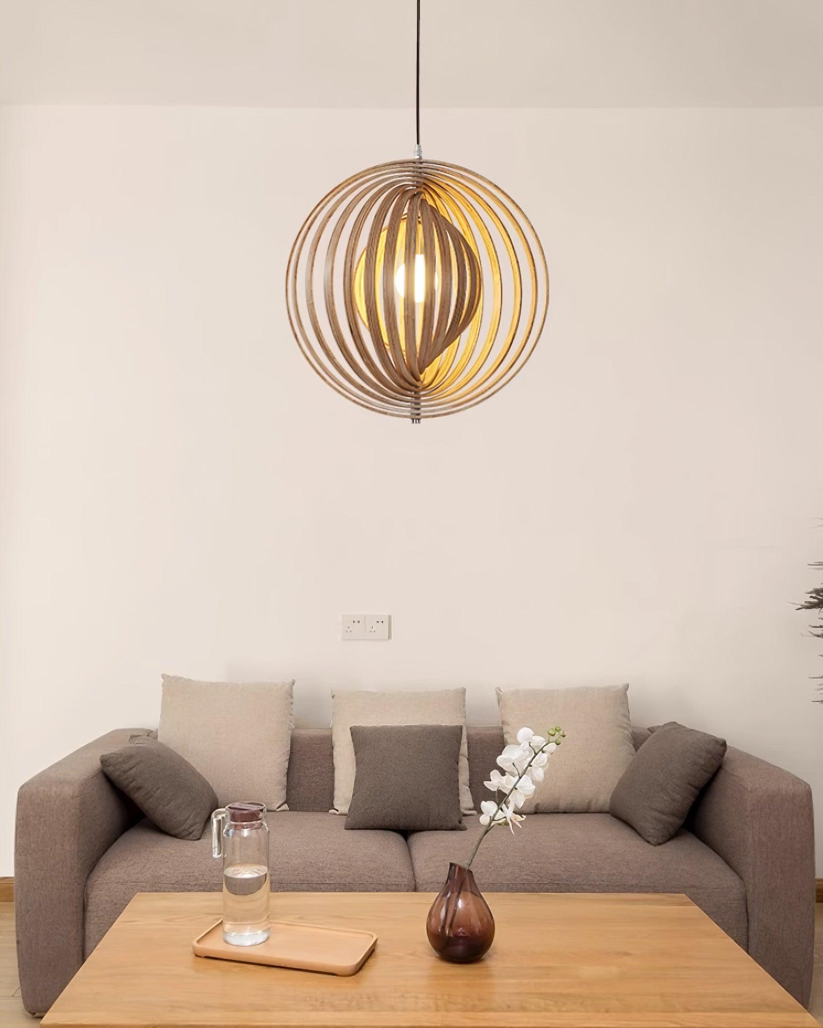 Pendant Lamp Wood Rings Sphere Organic Minimalist Ambient - Neutralighting