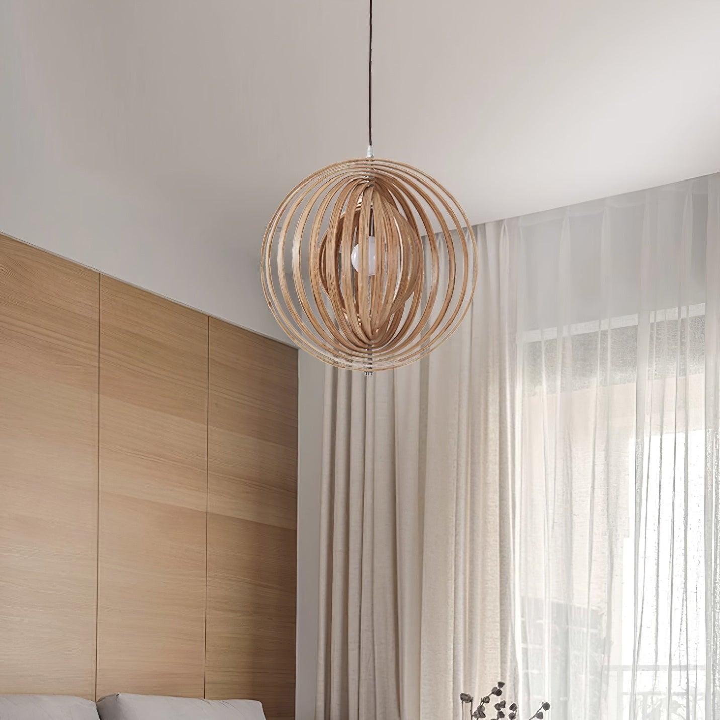 Pendant Lamp Wood Rings Sphere Organic Minimalist Ambient - Neutralighting