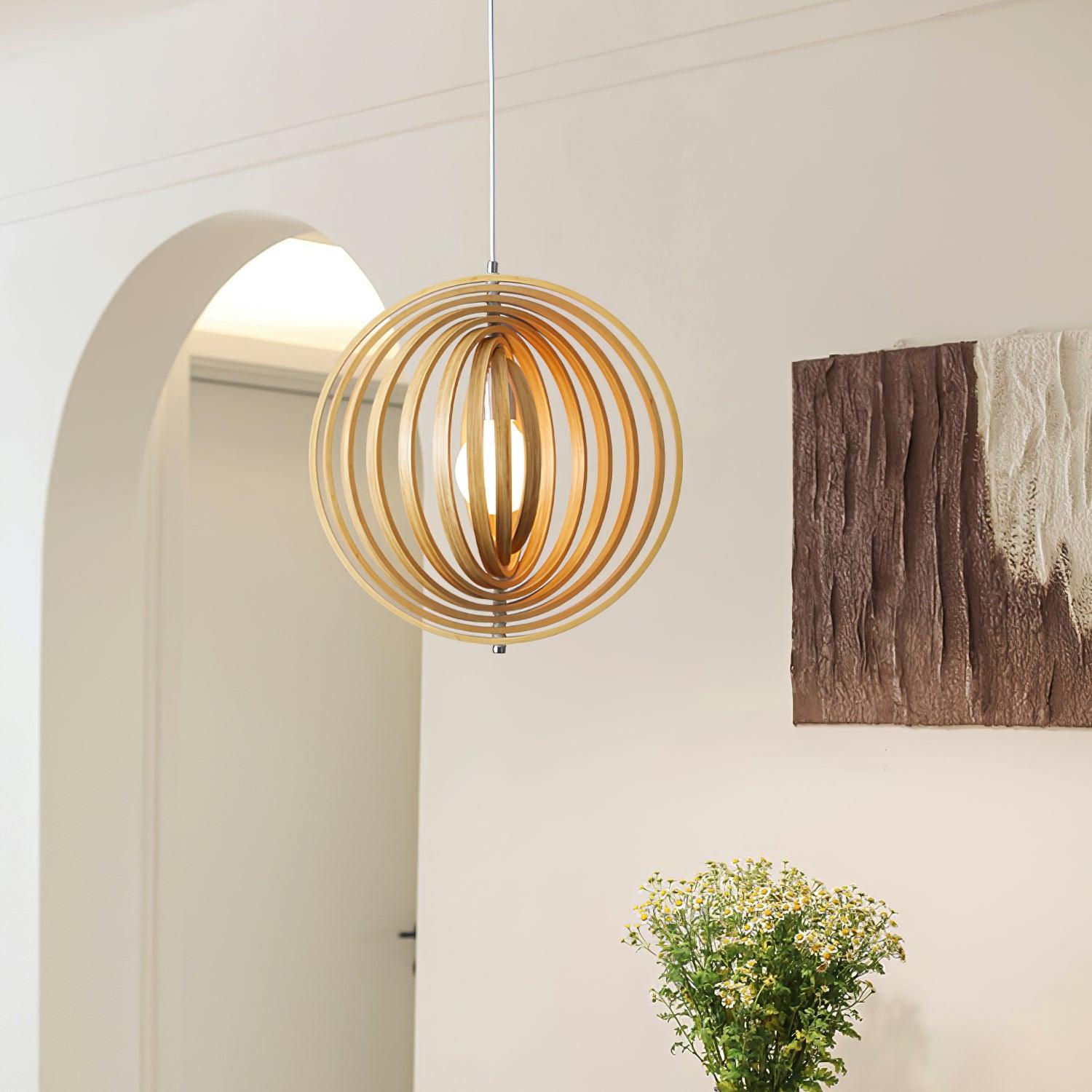 Pendant Lamp Wood Rings Sphere Organic Minimalist Ambient - Neutralighting
