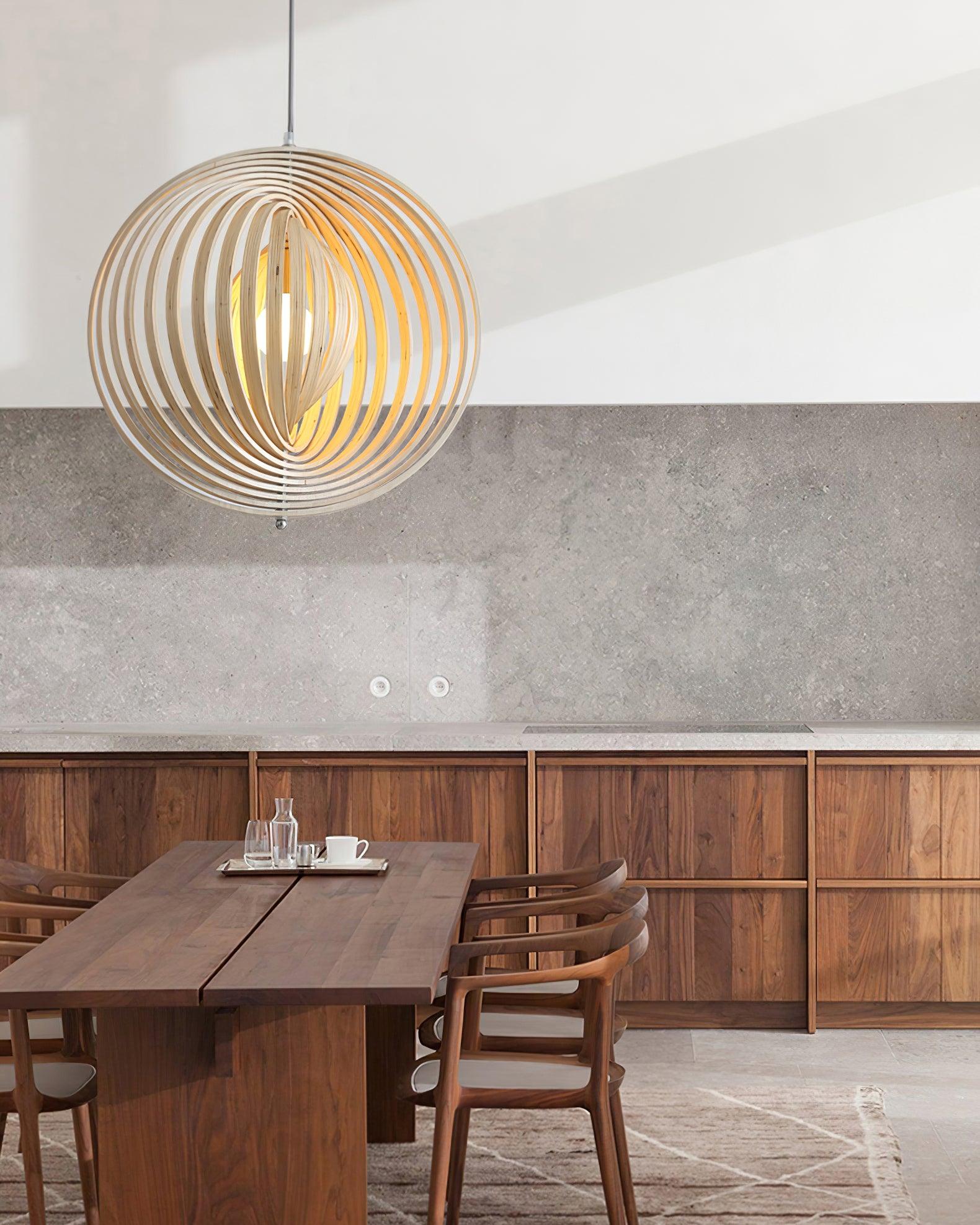 Pendant Lamp Wood Rings Sphere Organic Minimalist Ambient - Neutralighting