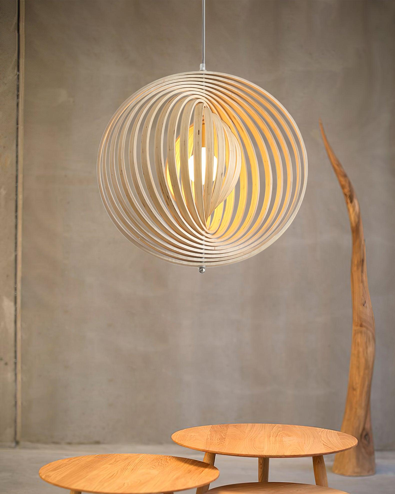 Pendant Lamp Wood Rings Sphere Organic Minimalist Ambient - Neutralighting