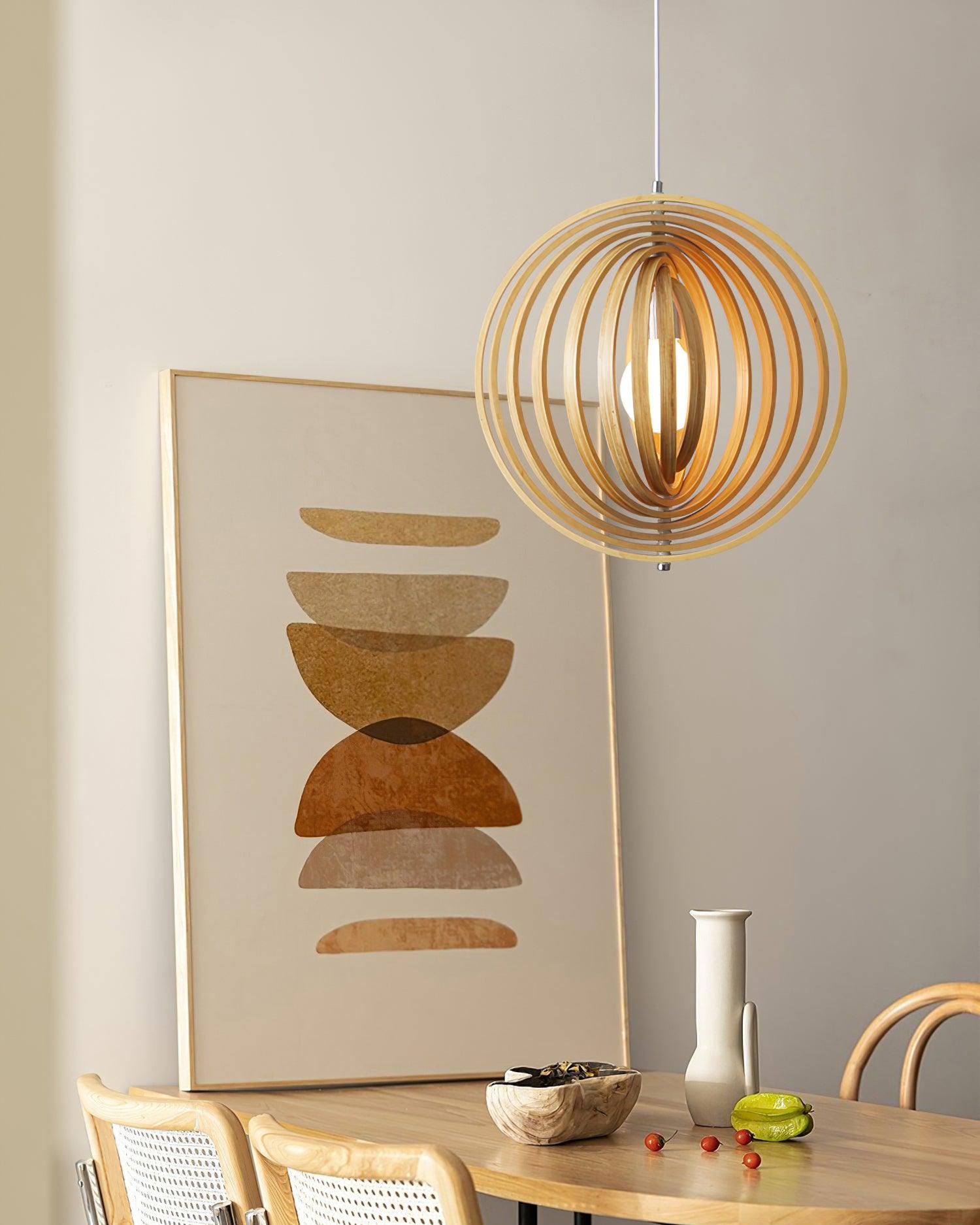 Pendant Lamp Wood Rings Sphere Organic Minimalist Ambient - Neutralighting