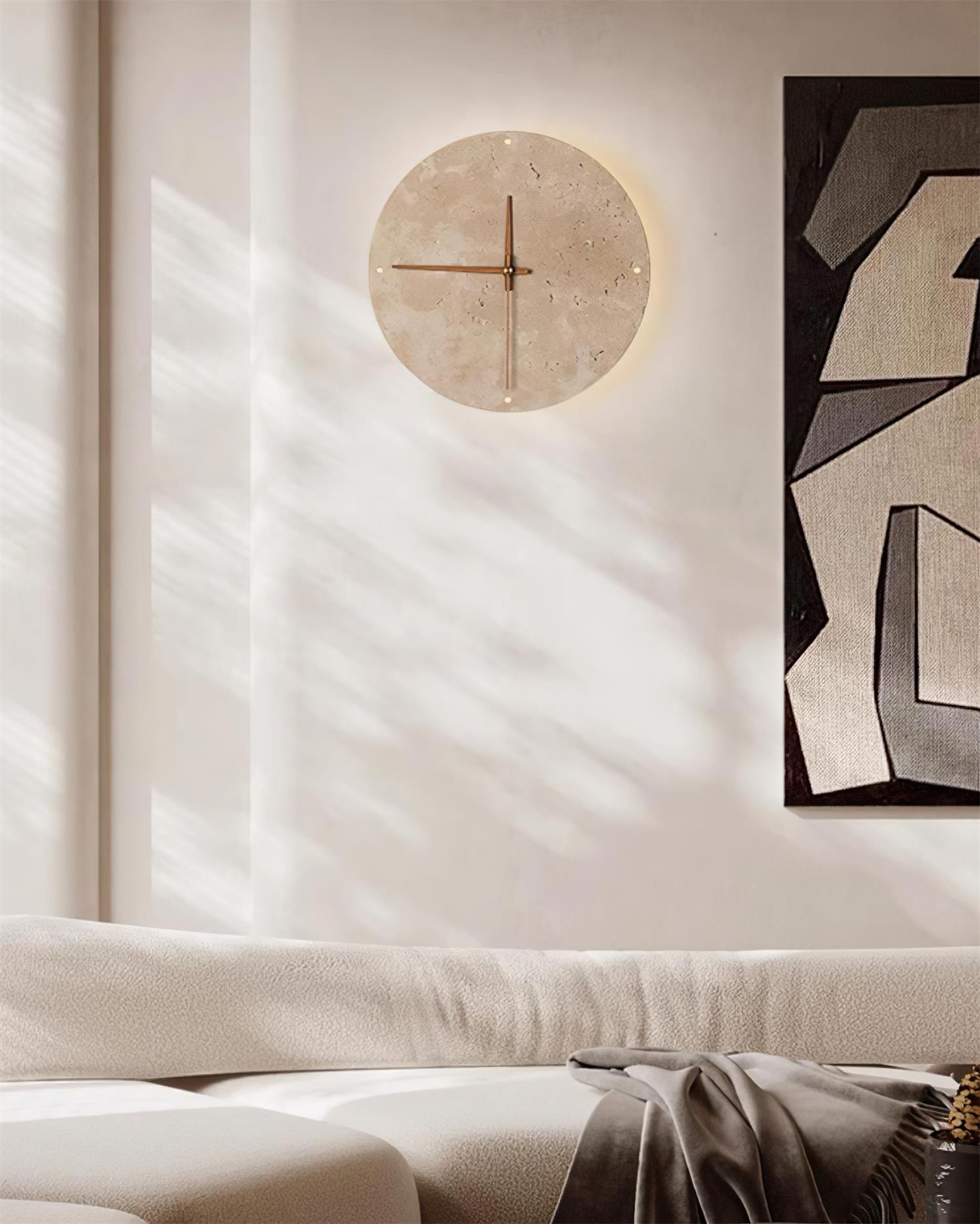 Wall Lamp Travertine Clock with Modern Minimalist Style Natural - Neutralighting