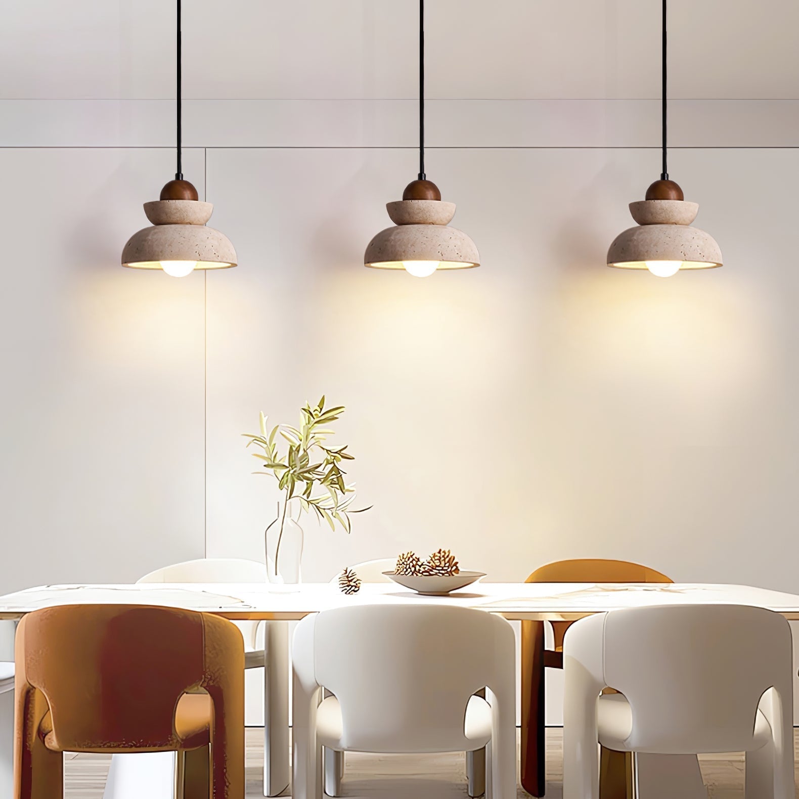 Zophaos Tiered-Bell Travertine Pendant Light - Neutralighting