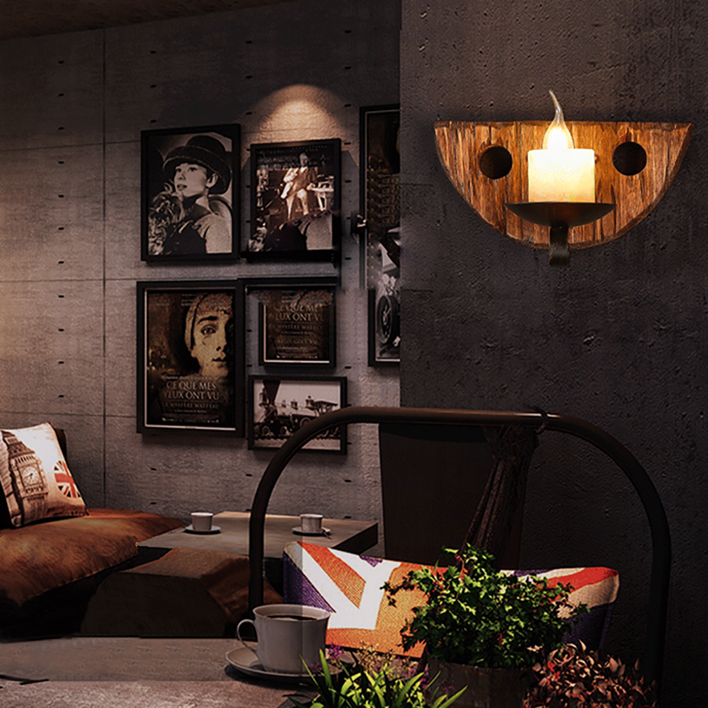 Epoch Vintage Candle Semicircle Wall Lamp, Wood/Metal, Bedroom - Neutralighting
