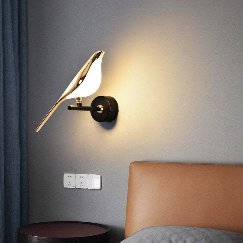 Arisha Minimalist Magpie Bird Metal Wall Lamp, Bedroom - Neutralighting