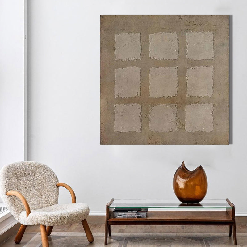 Wall Art Neutral Geometric Squares Textured Minimalist Wabi-Sabi Texture Living Room | Neutralighting