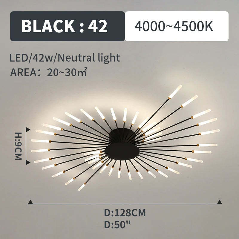 Wesley Flush-Mount Ceiling Light Fireworks, Black/Gold