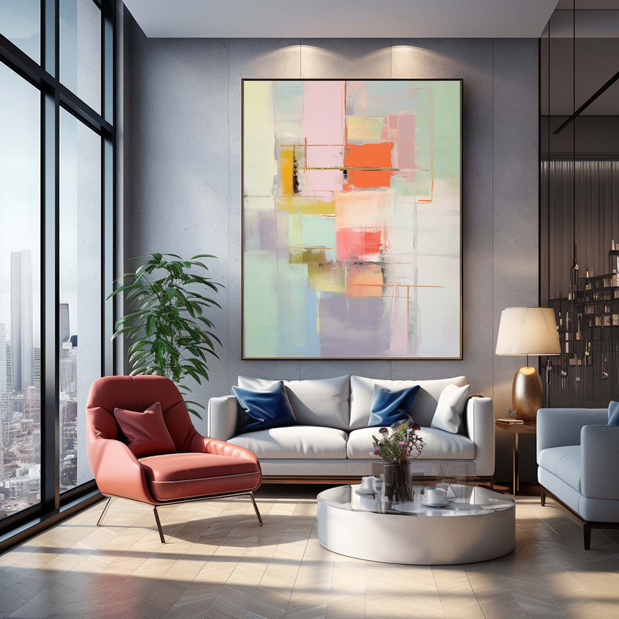 Wall Art Abstract Pastel Geometric Playful