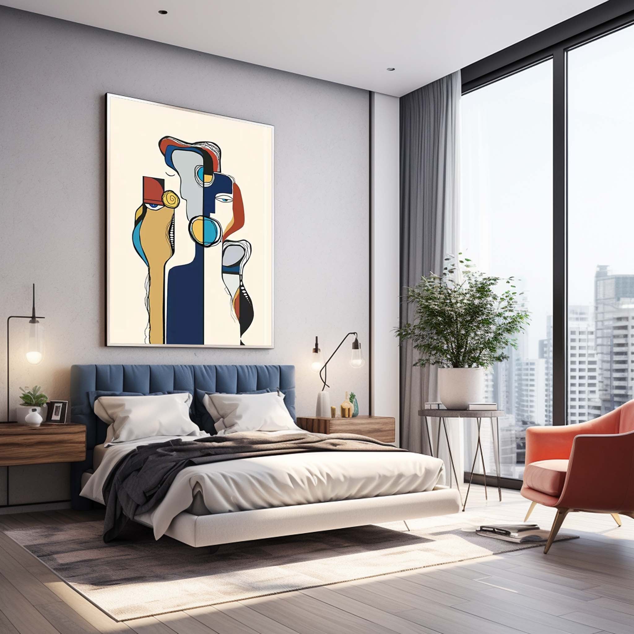 Wall Art Abstract Clean Outline Cartoon