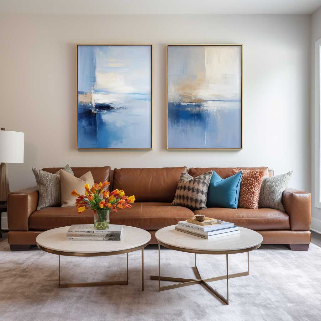 ABlue Beige Abstract Ocean 2‑Piece Canvas Wall Art