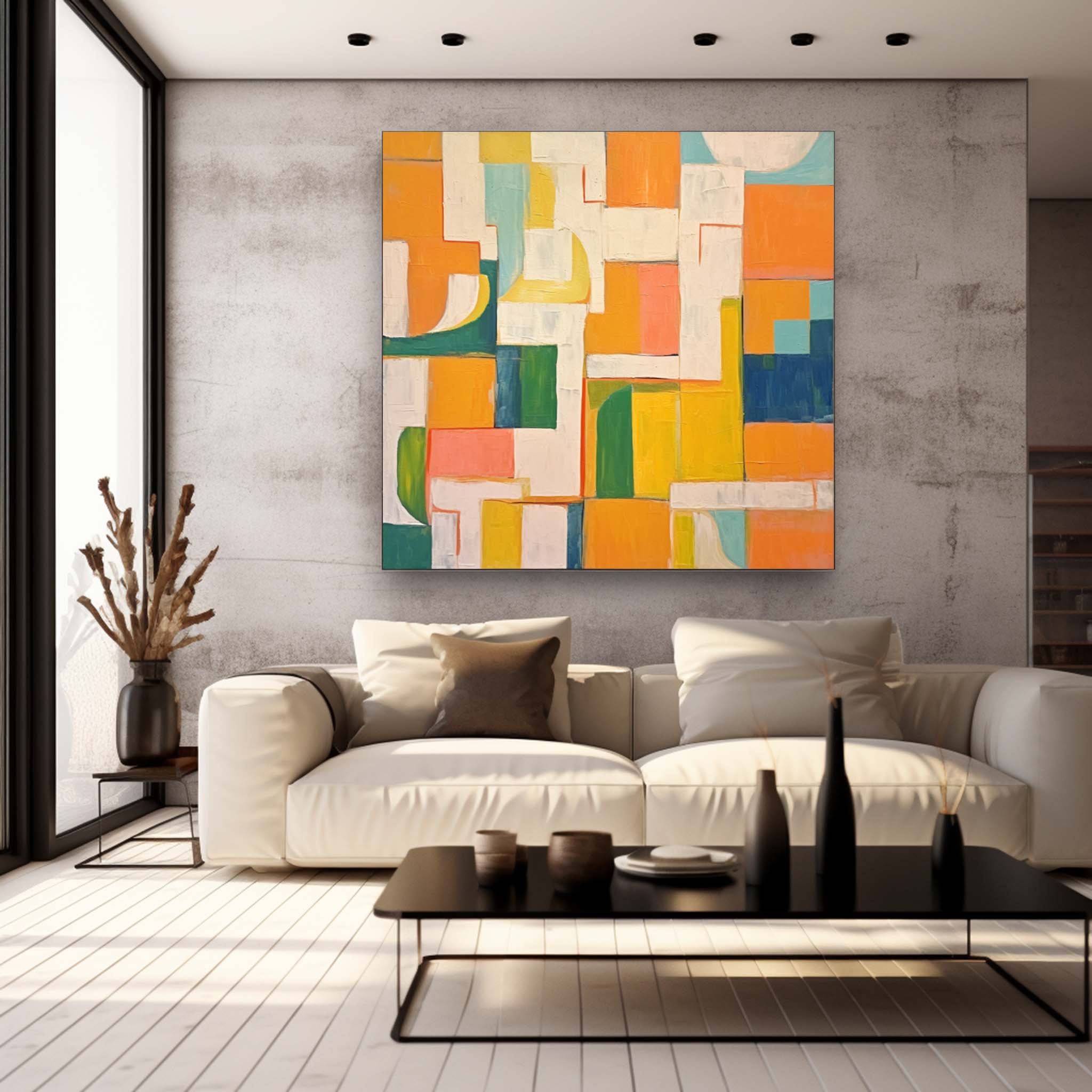 Wall Art Abstract Painterly Patchwork Geometric