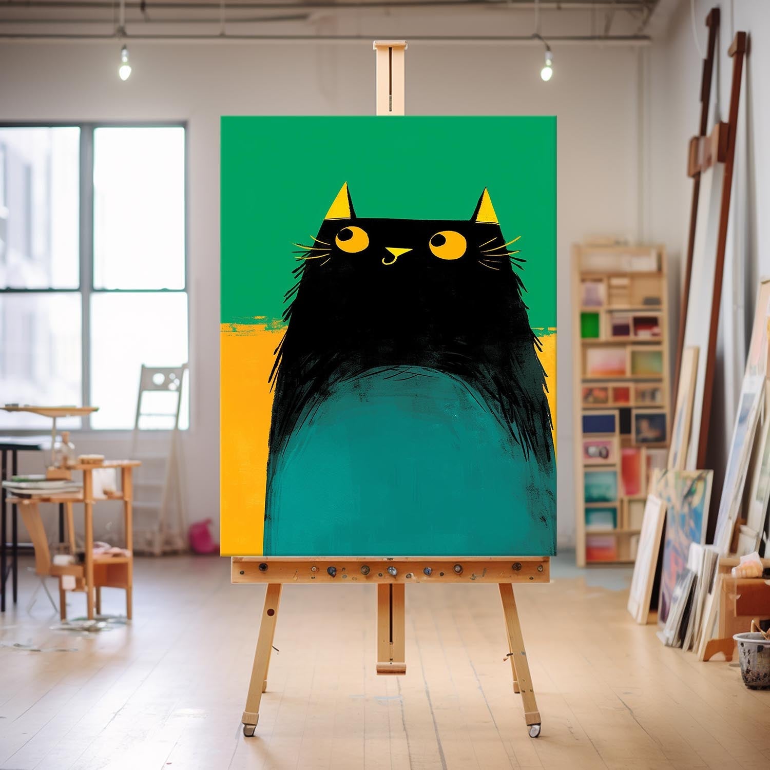 Wall Art Animal Cartoon Cat Painterly Cute
