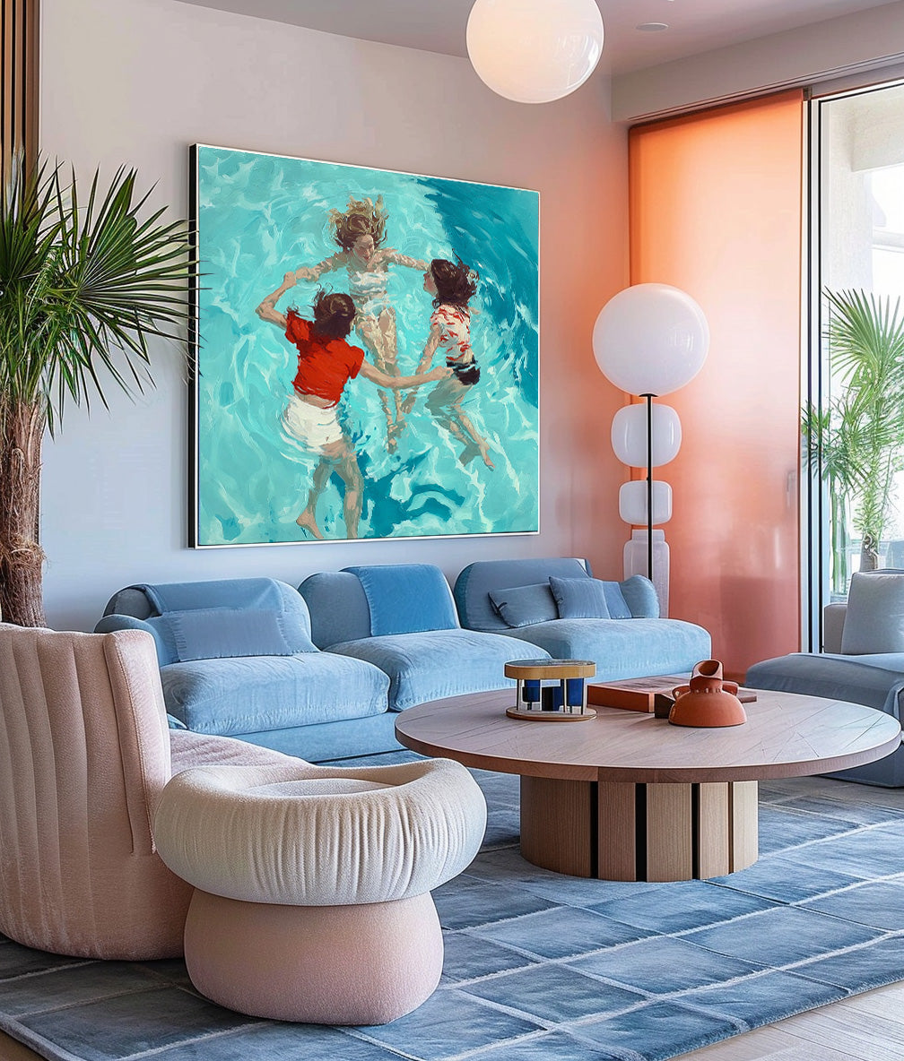 Wall Art People Joyful Carefree Summer Pool